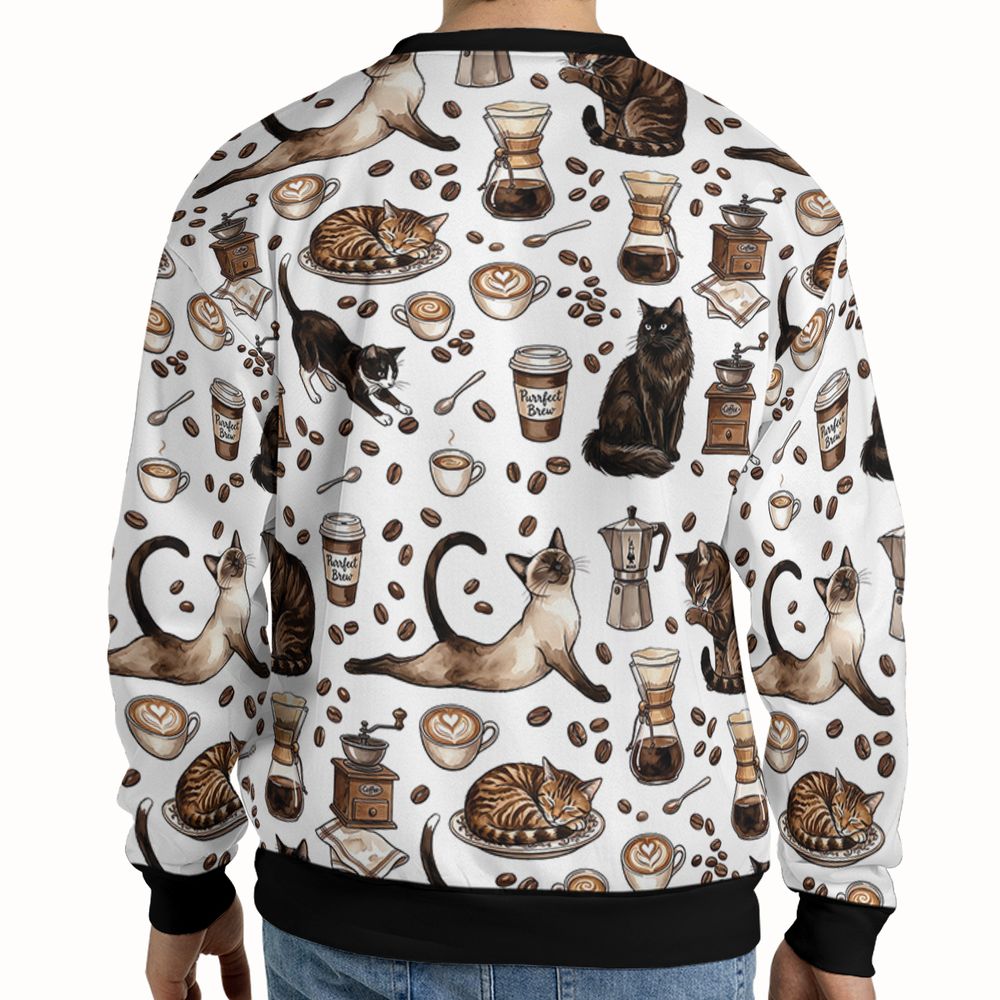 Cat and Coffee Full Print Sweatshirt -  - 2