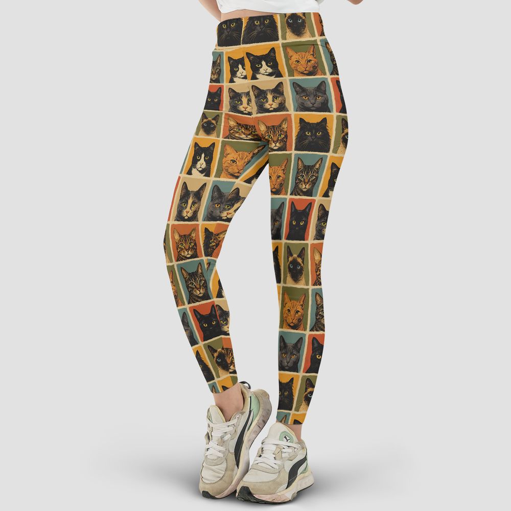 Retro Cat portrait Full Print Legging -  - 2