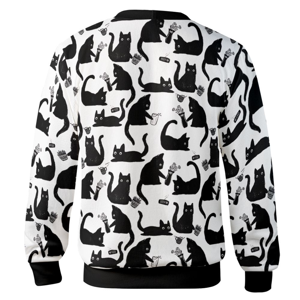 Mischievous Black Cat Pattern Cardigan -  - 2