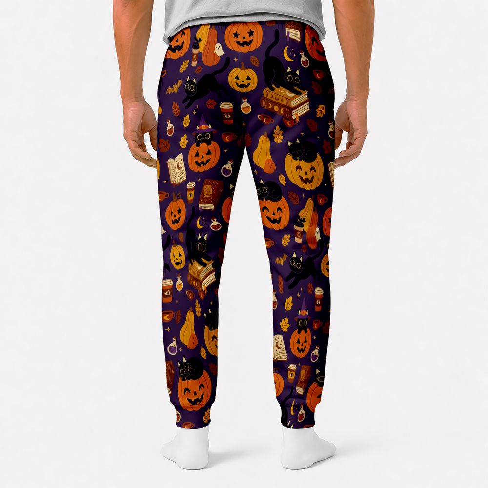 Purple Spooky Black Cat & Pumpkin Magic Sweatpants -  - 2