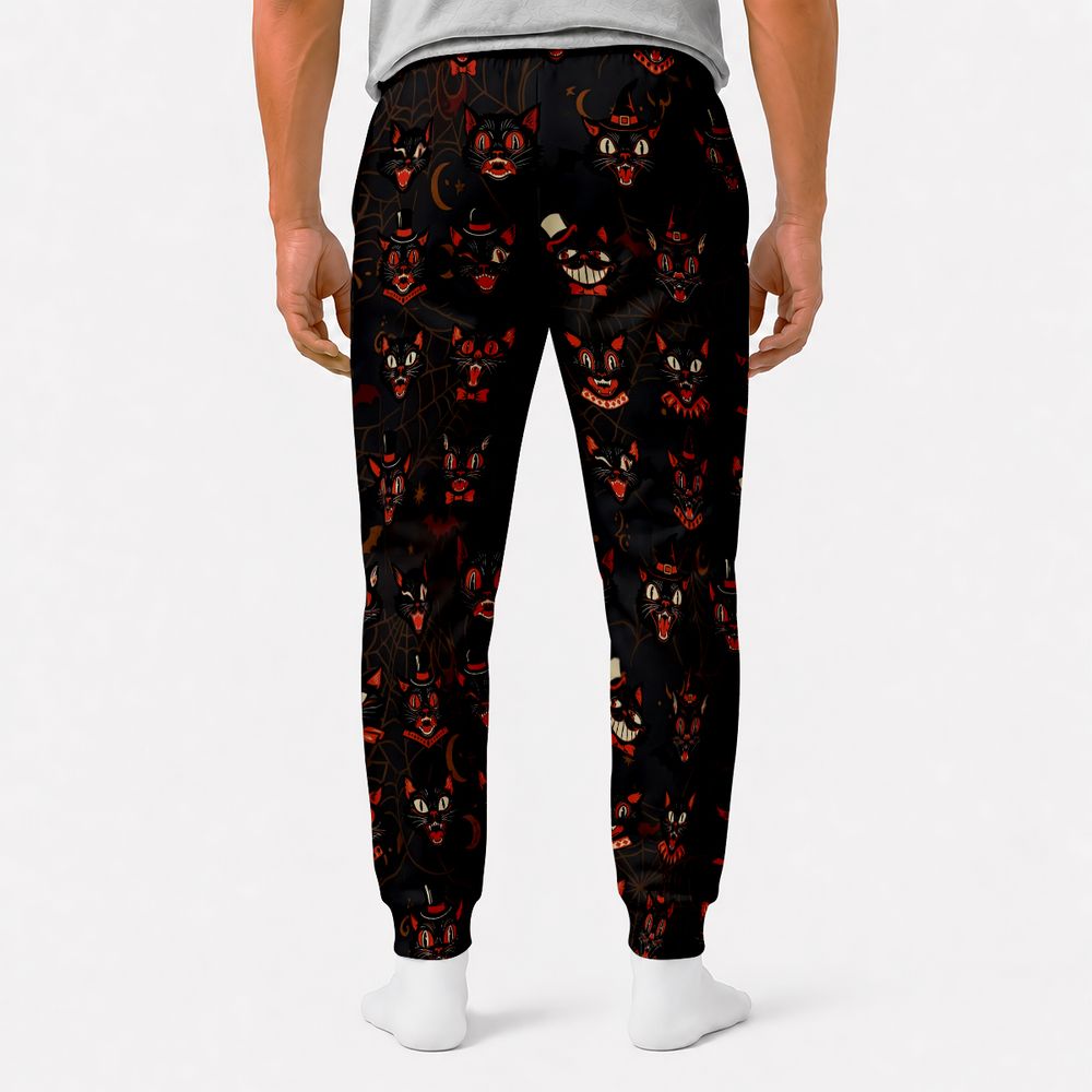 Retro Spooky Black Cat Halloween Sweatpants -  - 2