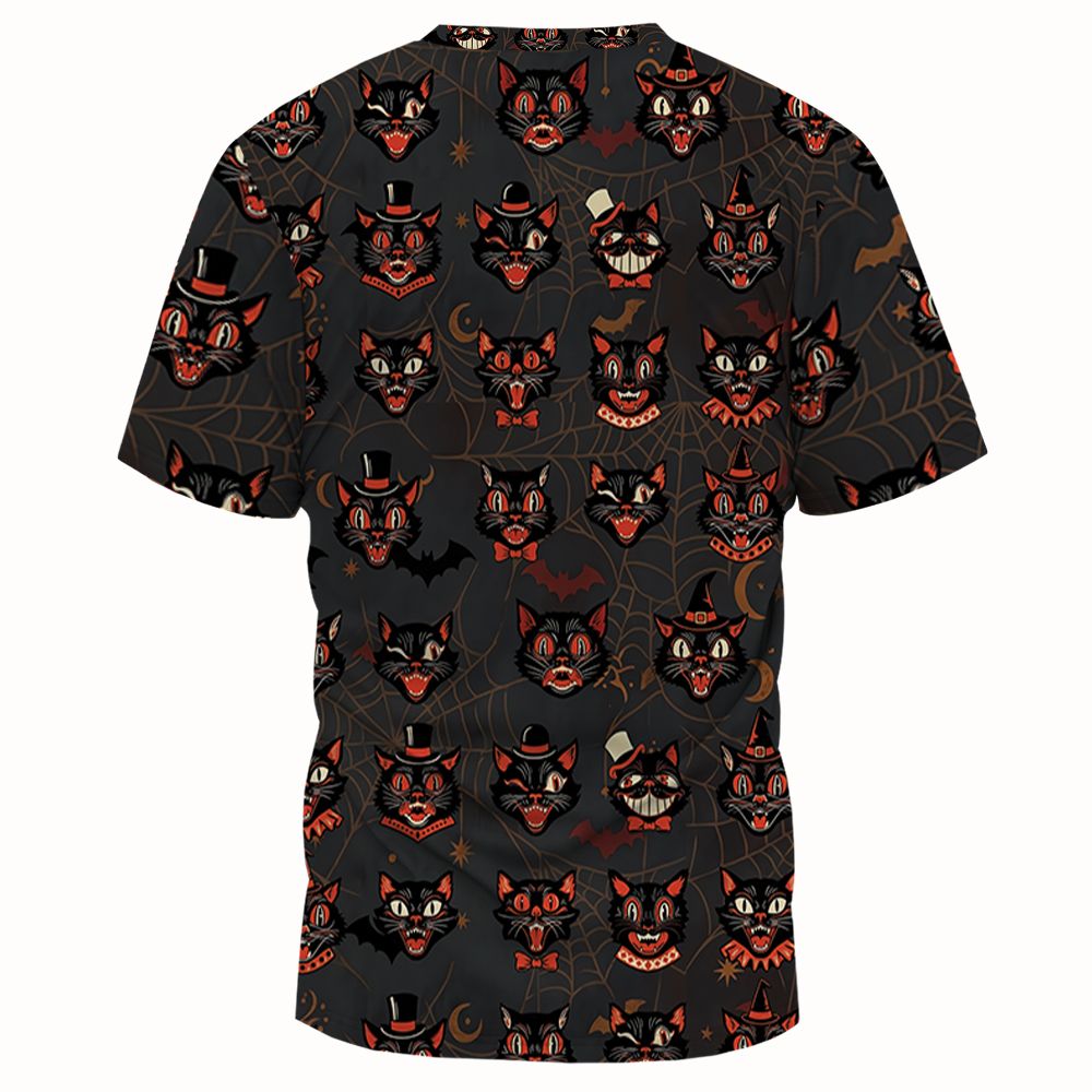 Retro Spooky Black Cat Halloween Hawaiian Shirt -  - 2