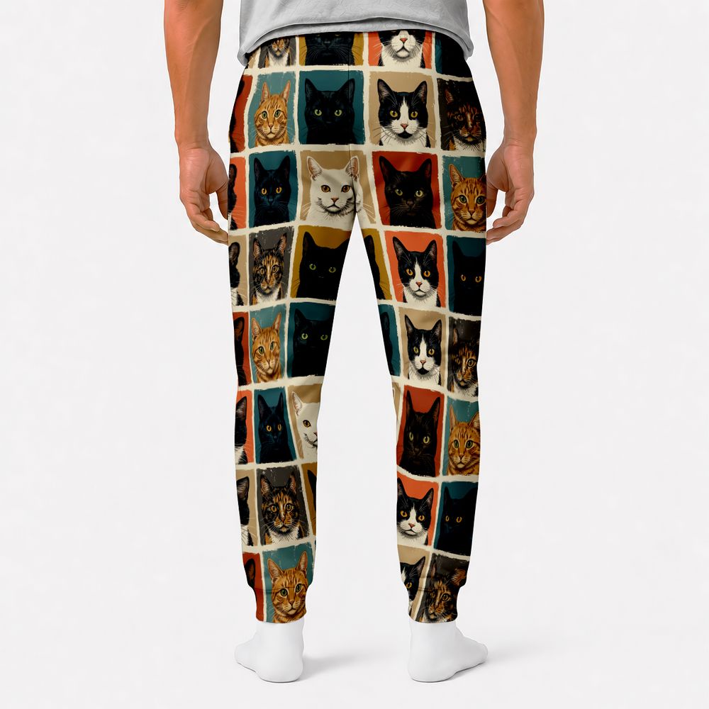 Retro Pop Art Cat Portrait Grid Sweatpants -  - 2