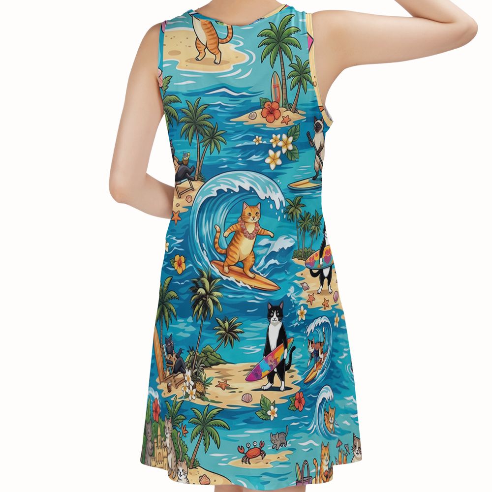 Cats Surfing Sleeveless Dress -  - 2