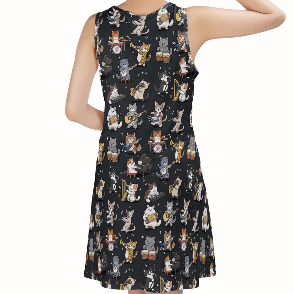 Cat Band Musical Instruments Sleeveless Dress -  - 2