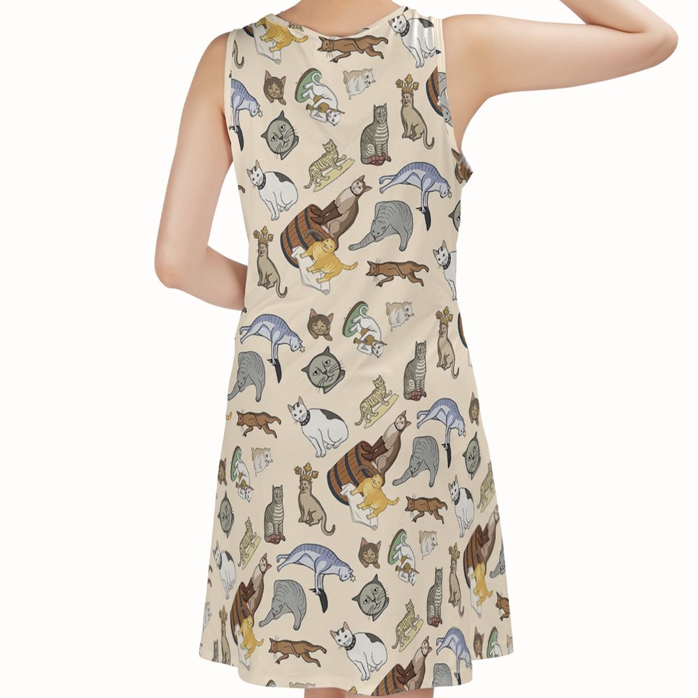 Medieval Cat Art Sleeveless Dress -  - 2