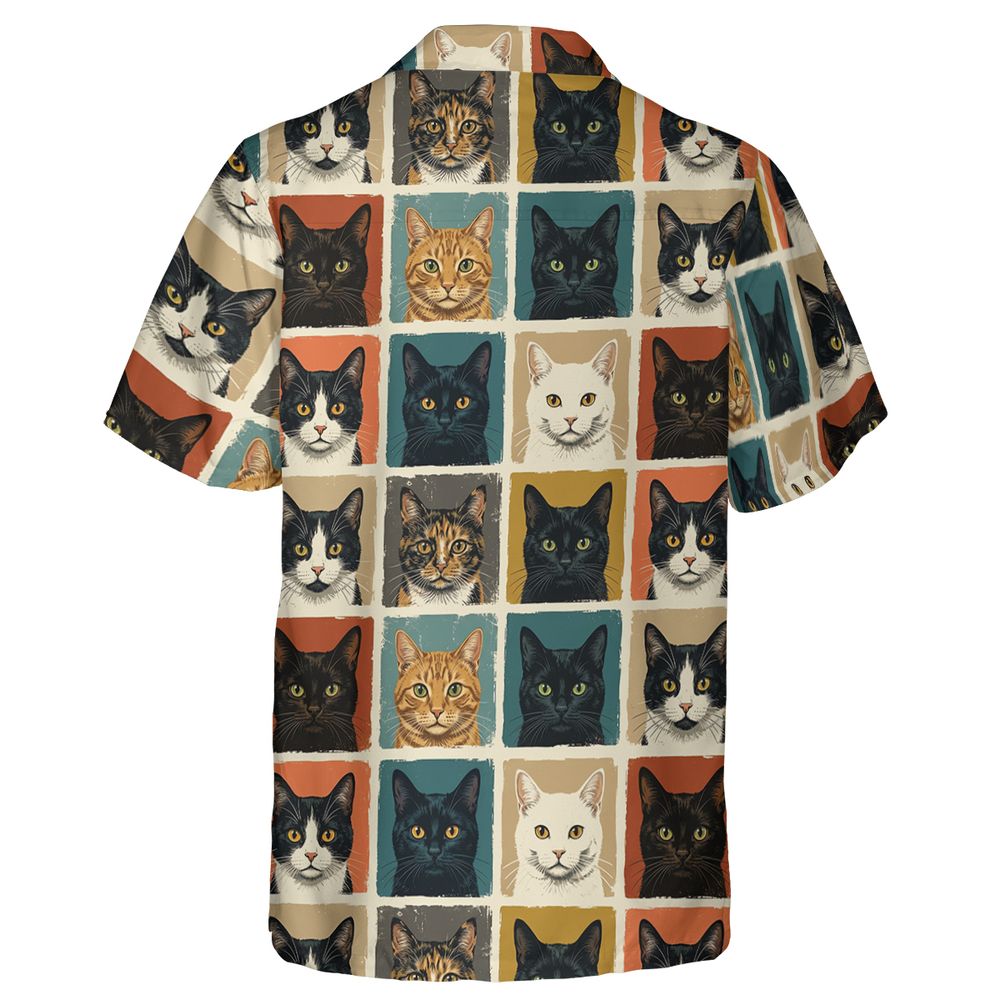 Retro Pop Art Cat Portrait Grid Hawaiian Shirt -  - 2