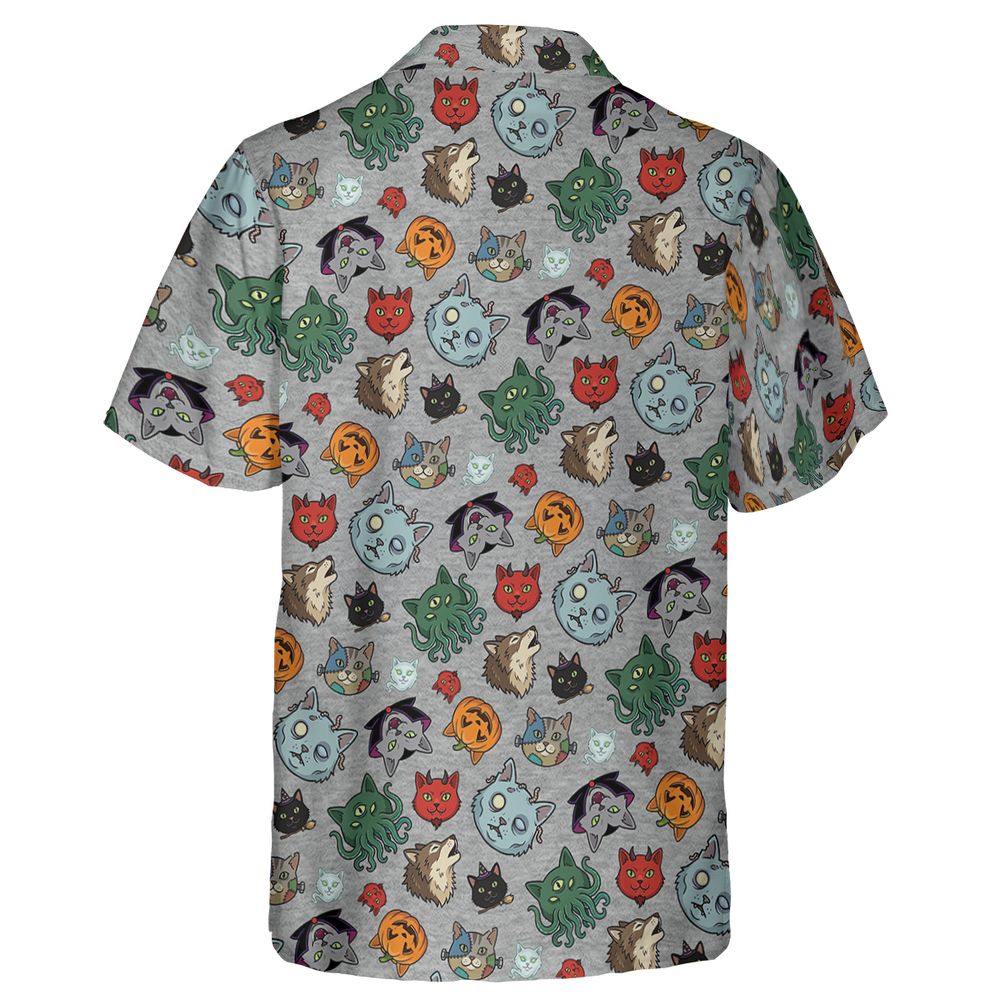 Spooky Monster Cat Mashup Halloween Hawaiian Shirt -  - 2