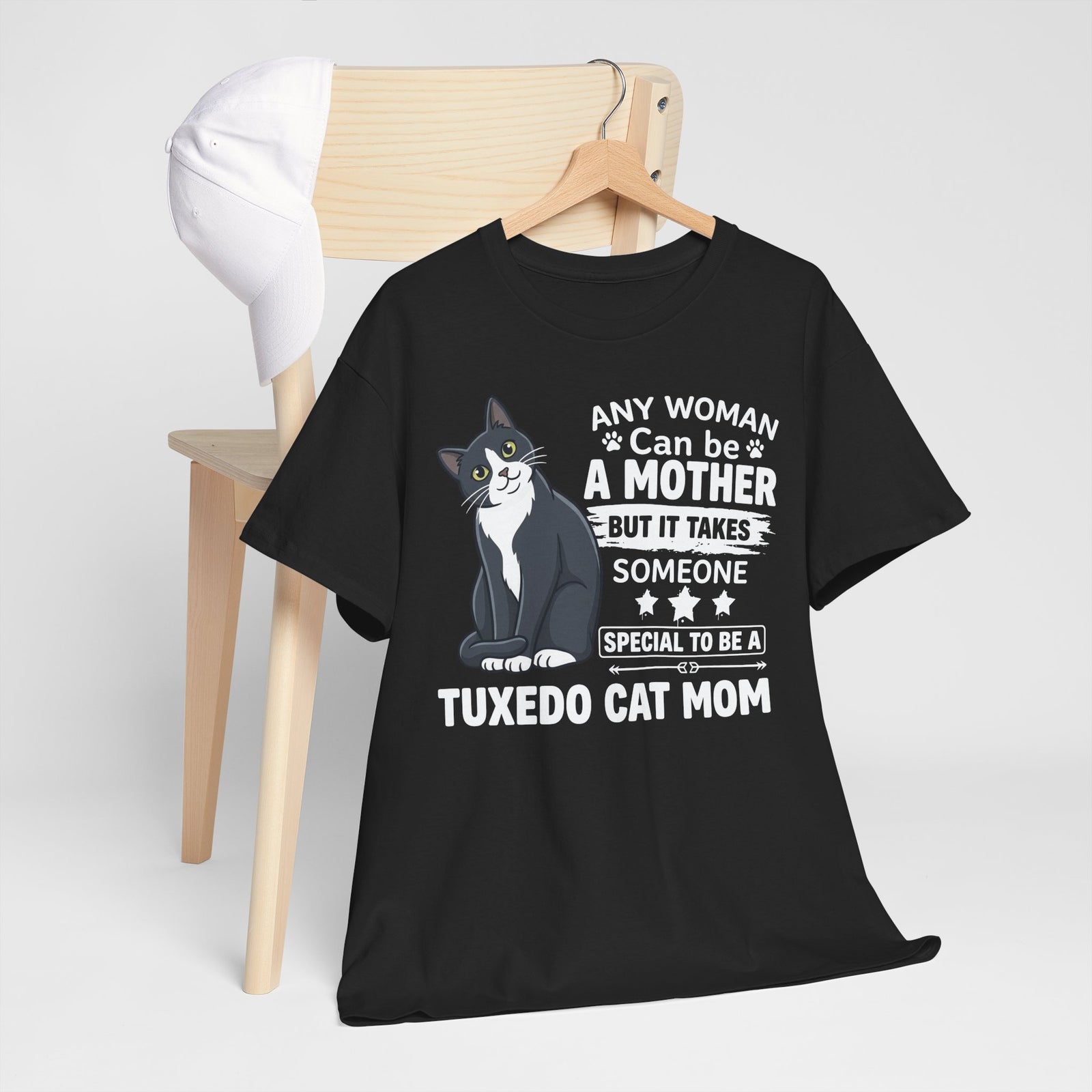 Tuxedo Cat Mom Tee — "Any Woman Can Be A Mother" Cat Mom Shirt