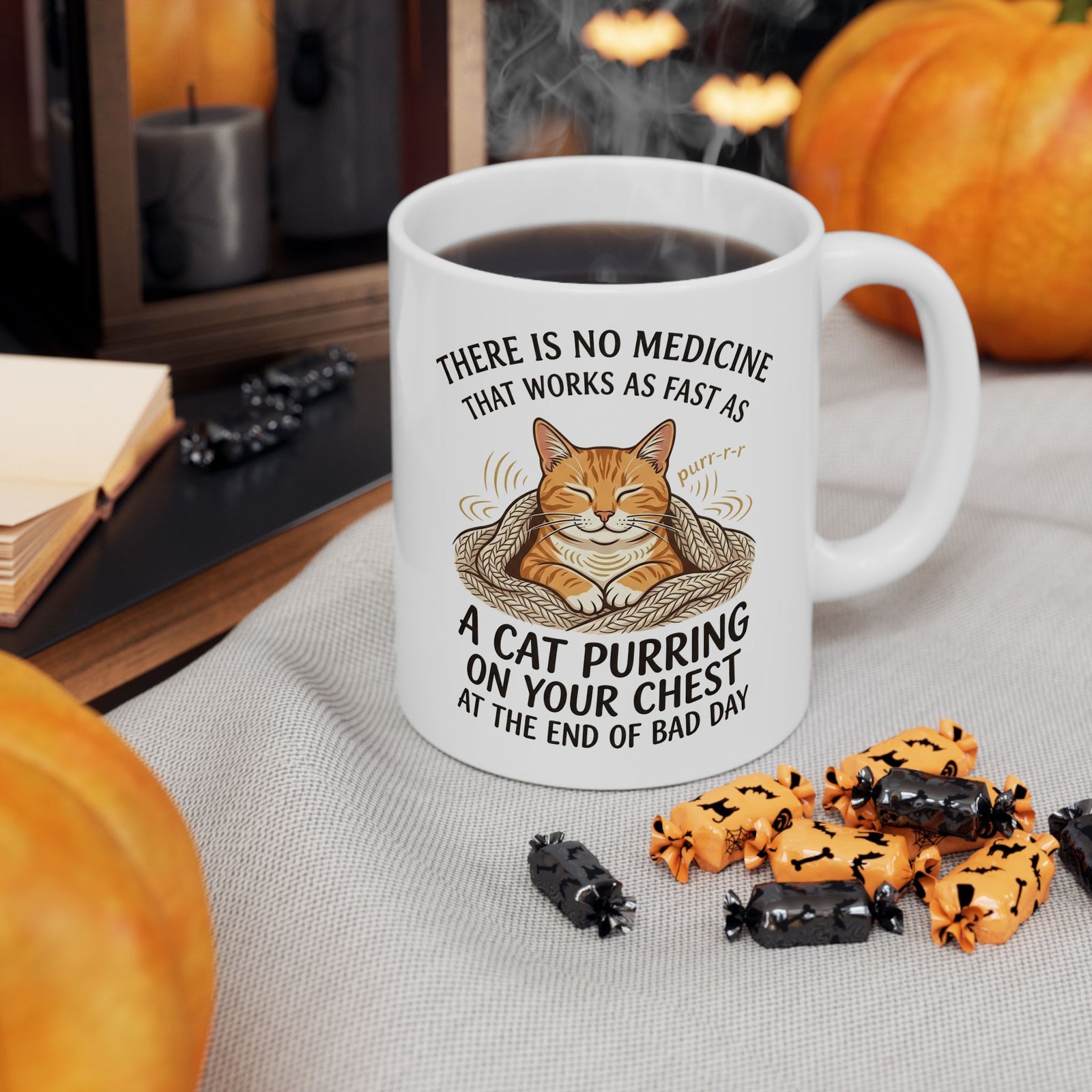 Cat Purring Mug — "There Is No Medicine…" Comfort Mug