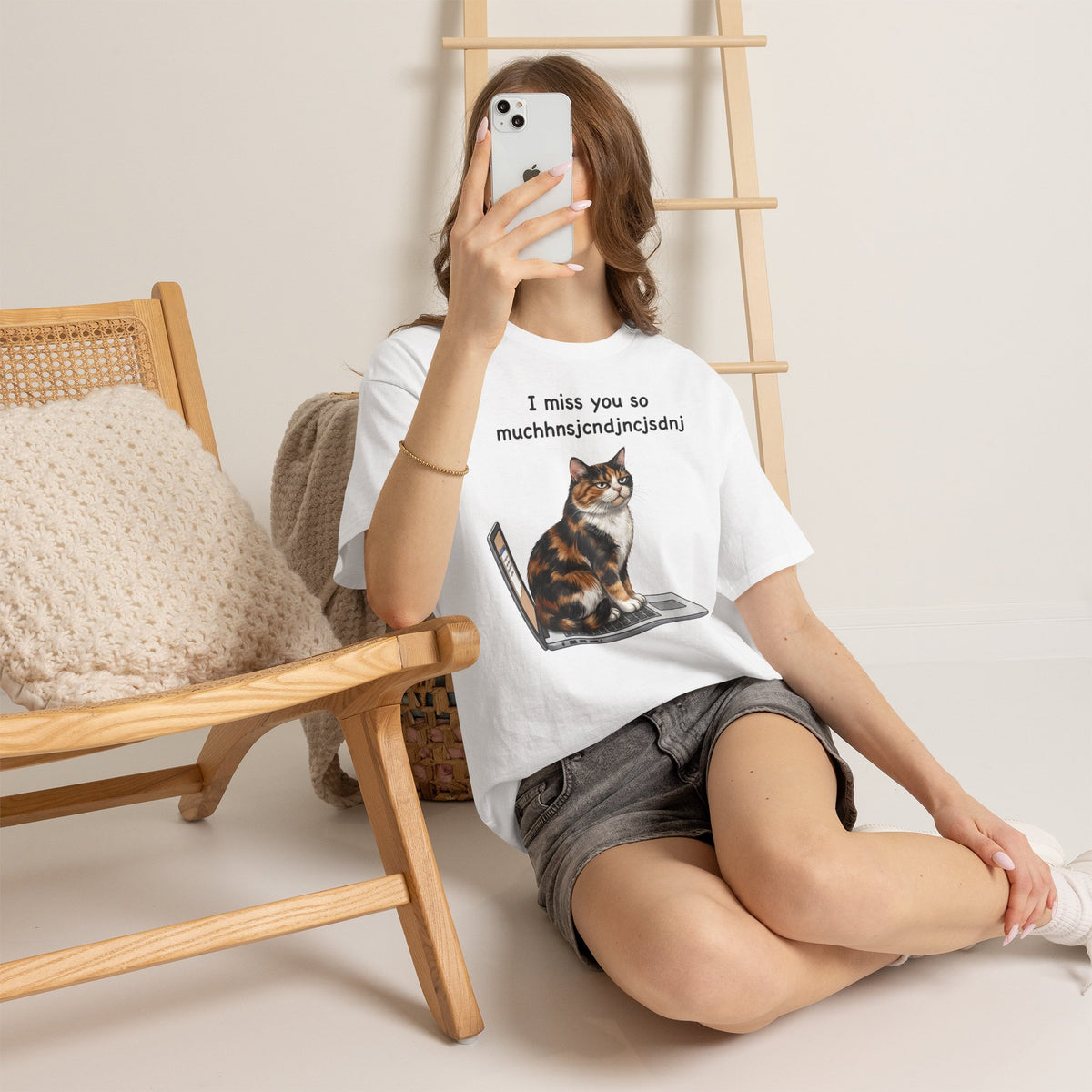 I Miss You So Much Keysmash T-Shirt — Funny Calico Cat Laptop Tee