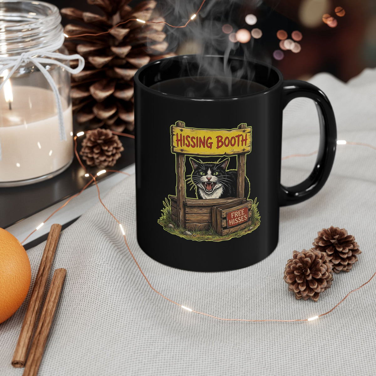 Hissing Booth Cat Black Mug