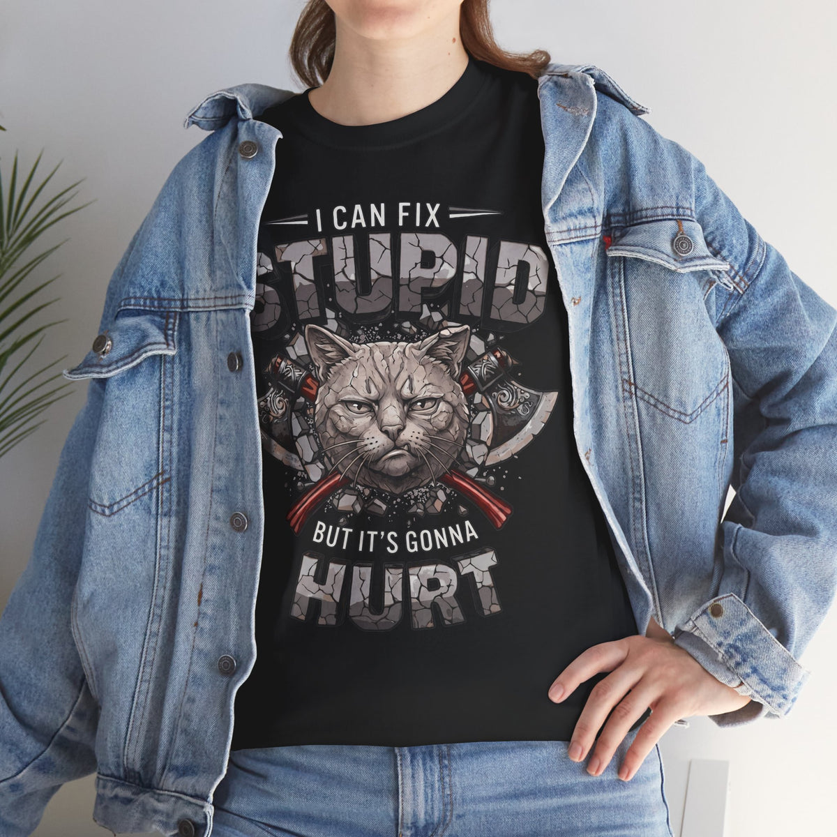 I Can Fix Stupid But It's Gonna Hurt T-Shirt — Edgy Battle Axe Cat Tee