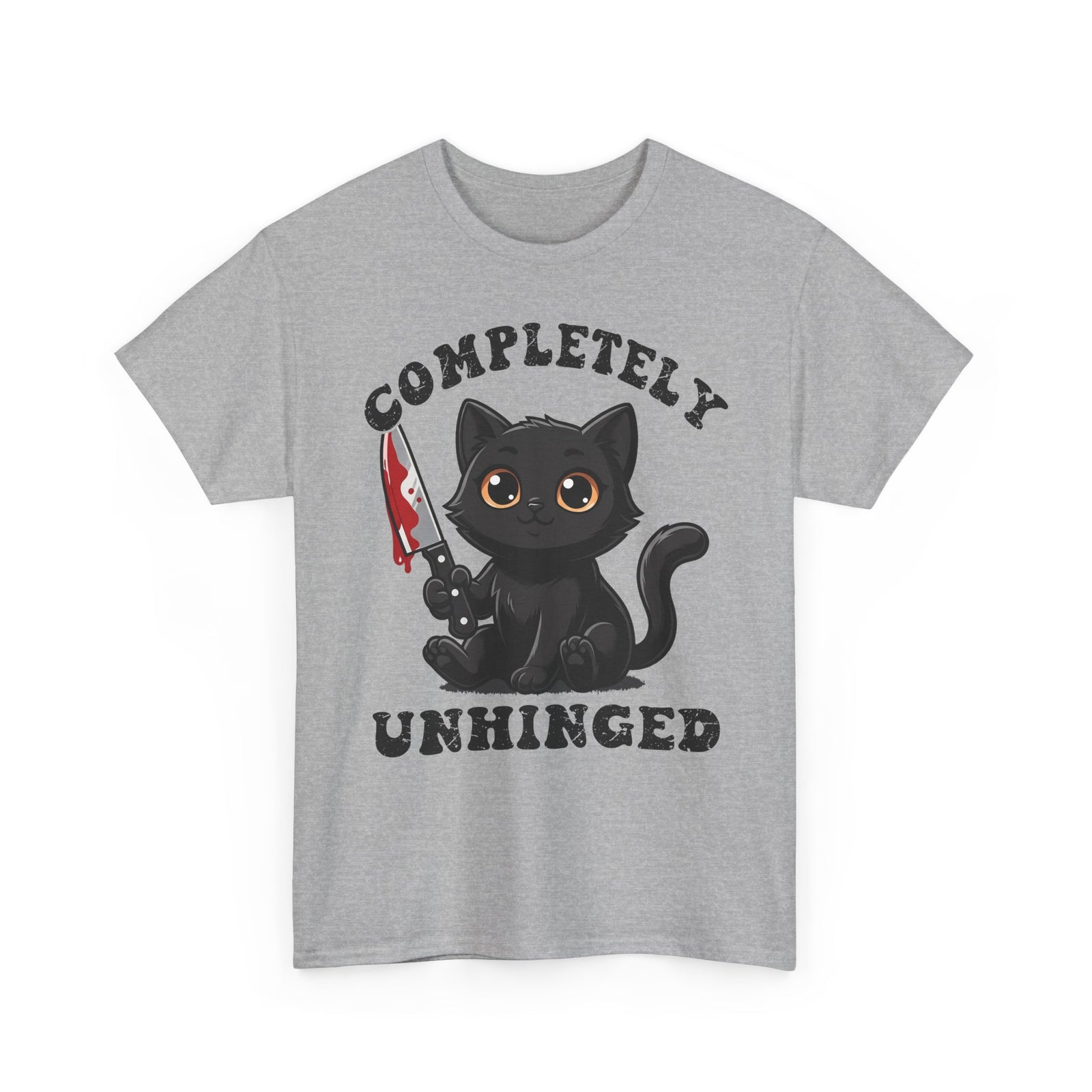 Completely Unhinged Black Cat T-Shirt — Funny Cute Psycho Knife Tee