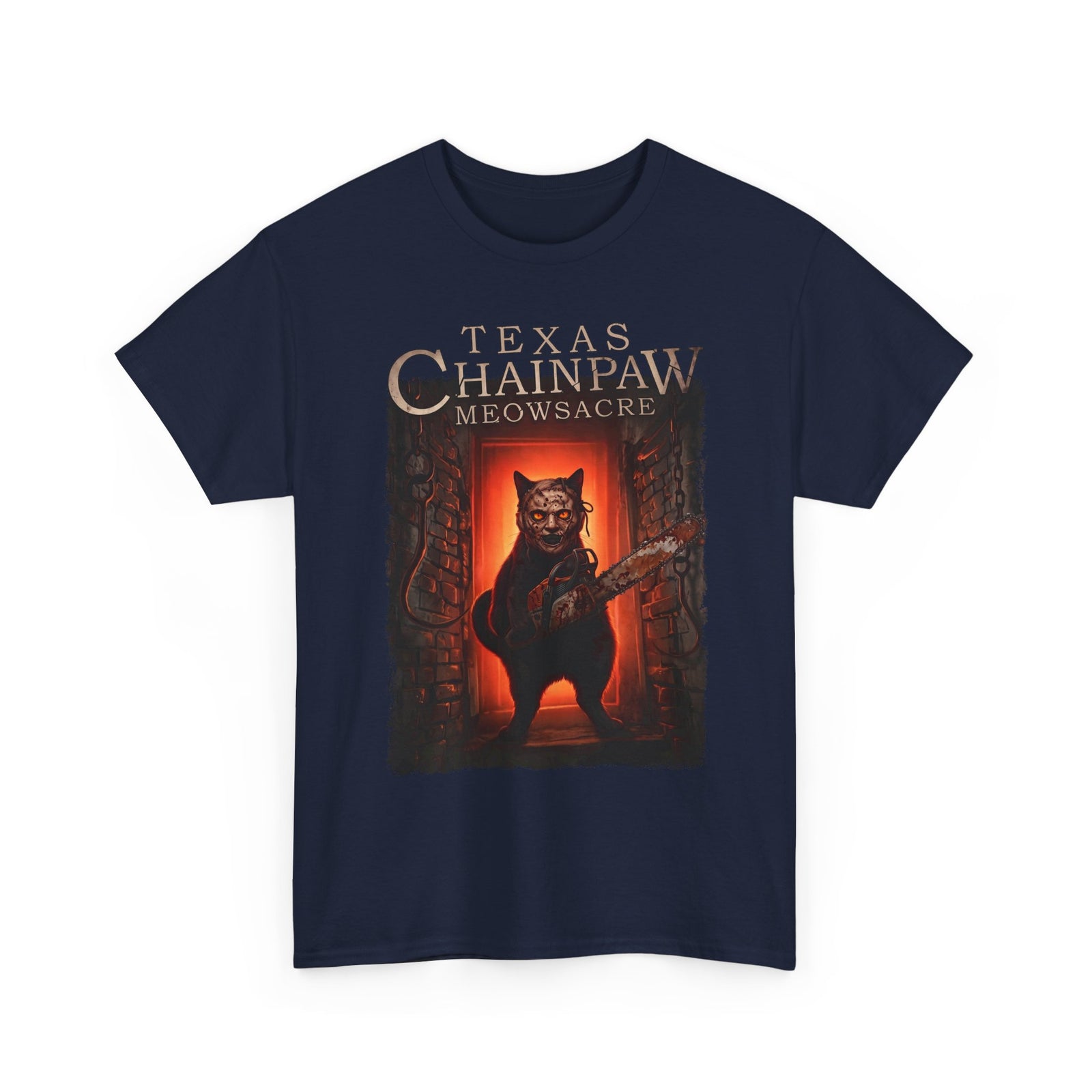 Texas Chainpaw Meowsacre T-Shirt — Funny Horror Black Cat Parody Tee