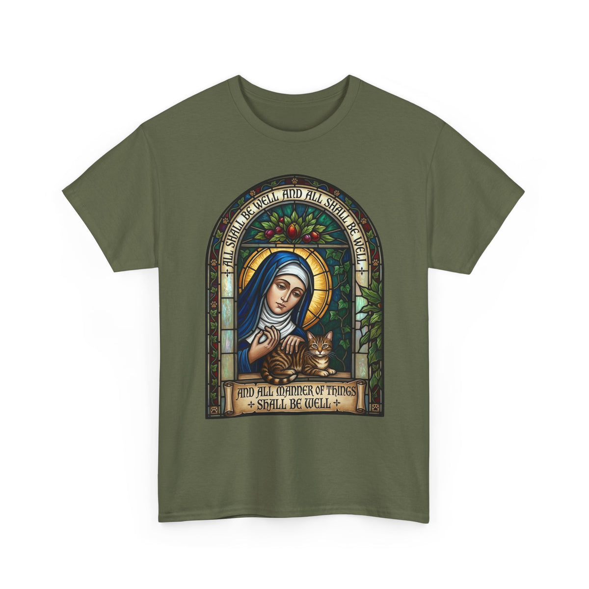 Stained Glass Saint Teresa T-Shirt – “And Full Knowledge of Things, I Shall Be Quiet”