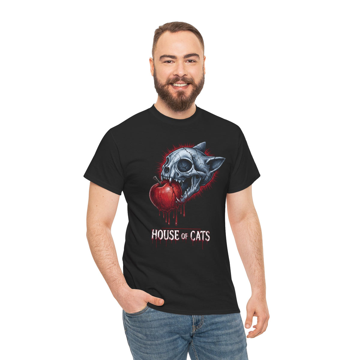 House Of Cats T-Shirt — Gothic Cat Skull Dripping Apple Tee