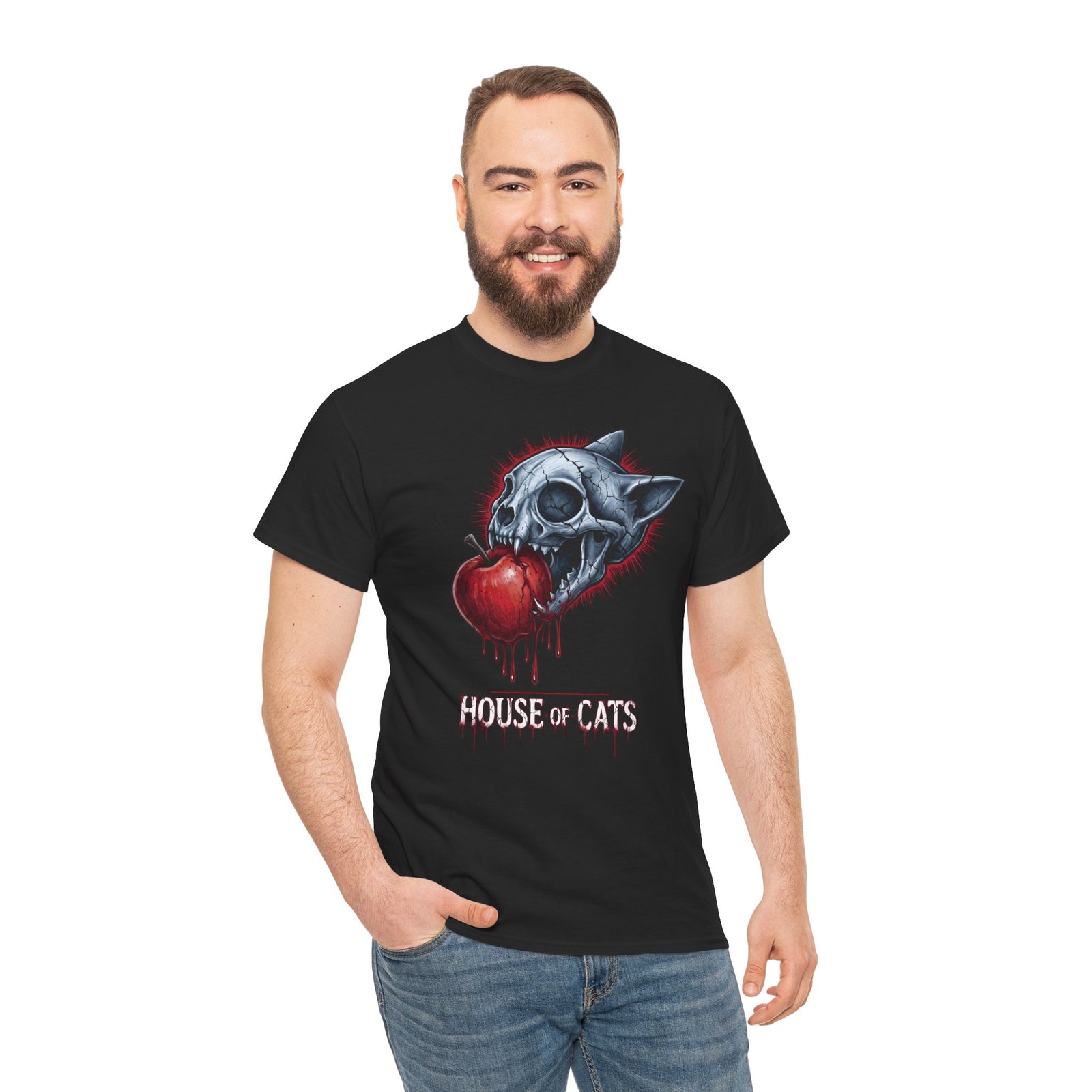 House Of Cats T-Shirt — Gothic Cat Skull Dripping Apple Tee