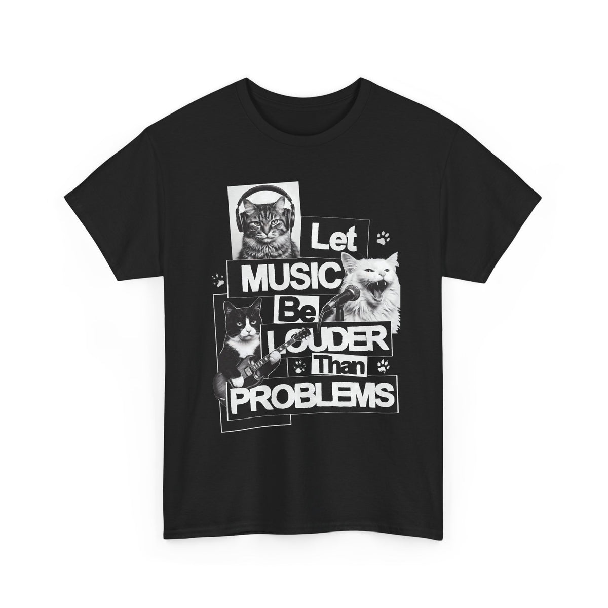 Let Music Be Louder Than Problems T-Shirt — Funny Grunge Rock Cat Band Tee