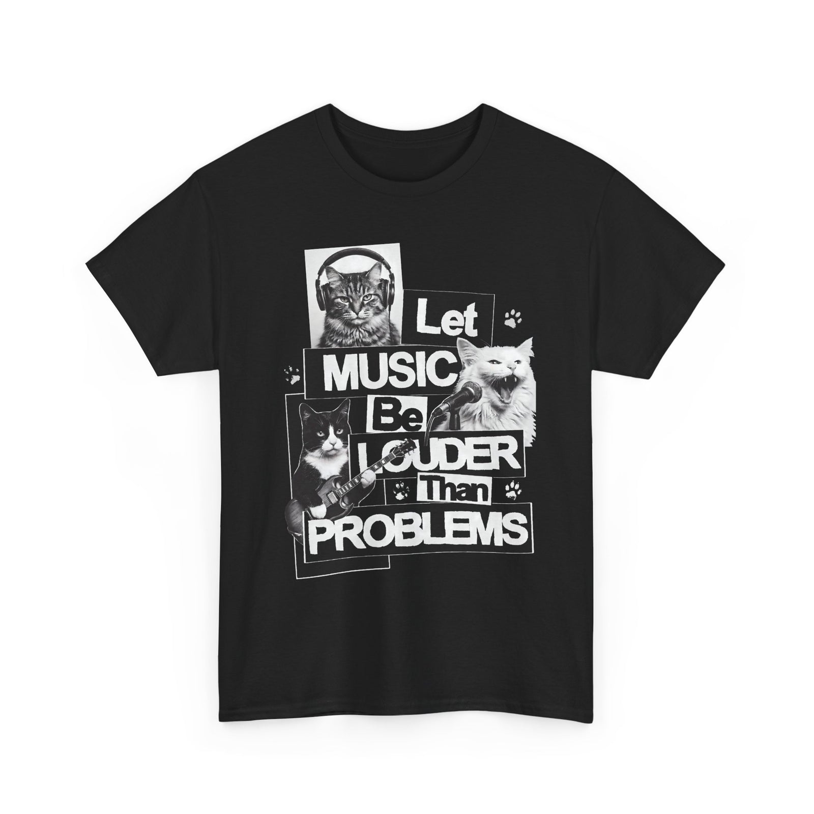 Let Music Be Louder Than Problems T-Shirt — Funny Grunge Rock Cat Band Tee
