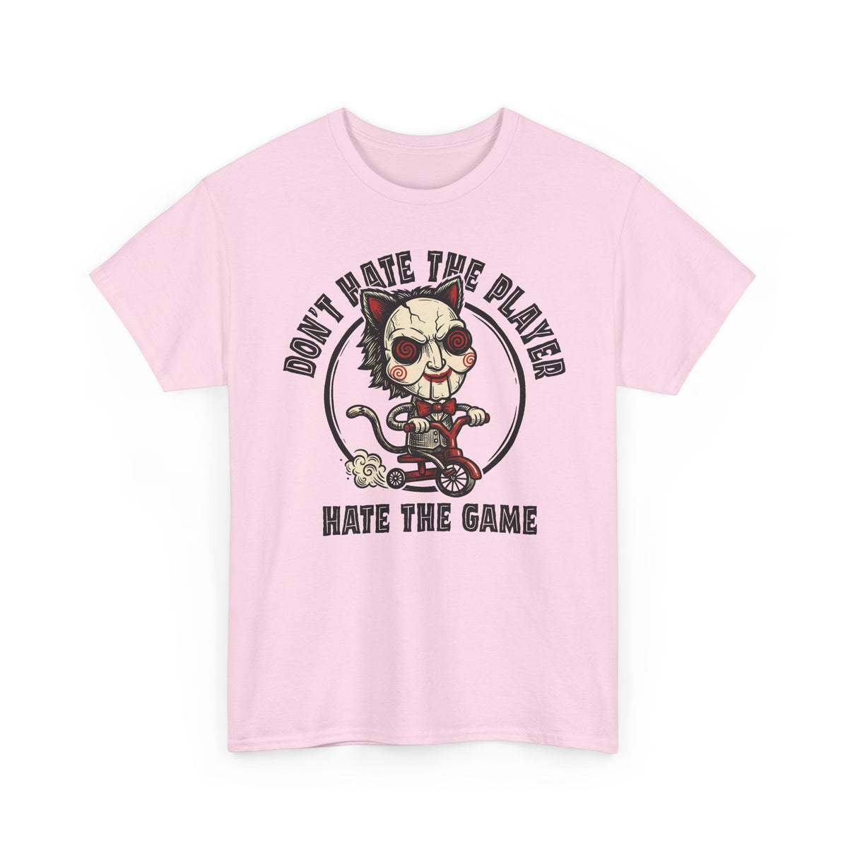 Don't Hate The Player Hate The Game SAW Cat T-Shirt — Funny Jigsaw Puppet Tee