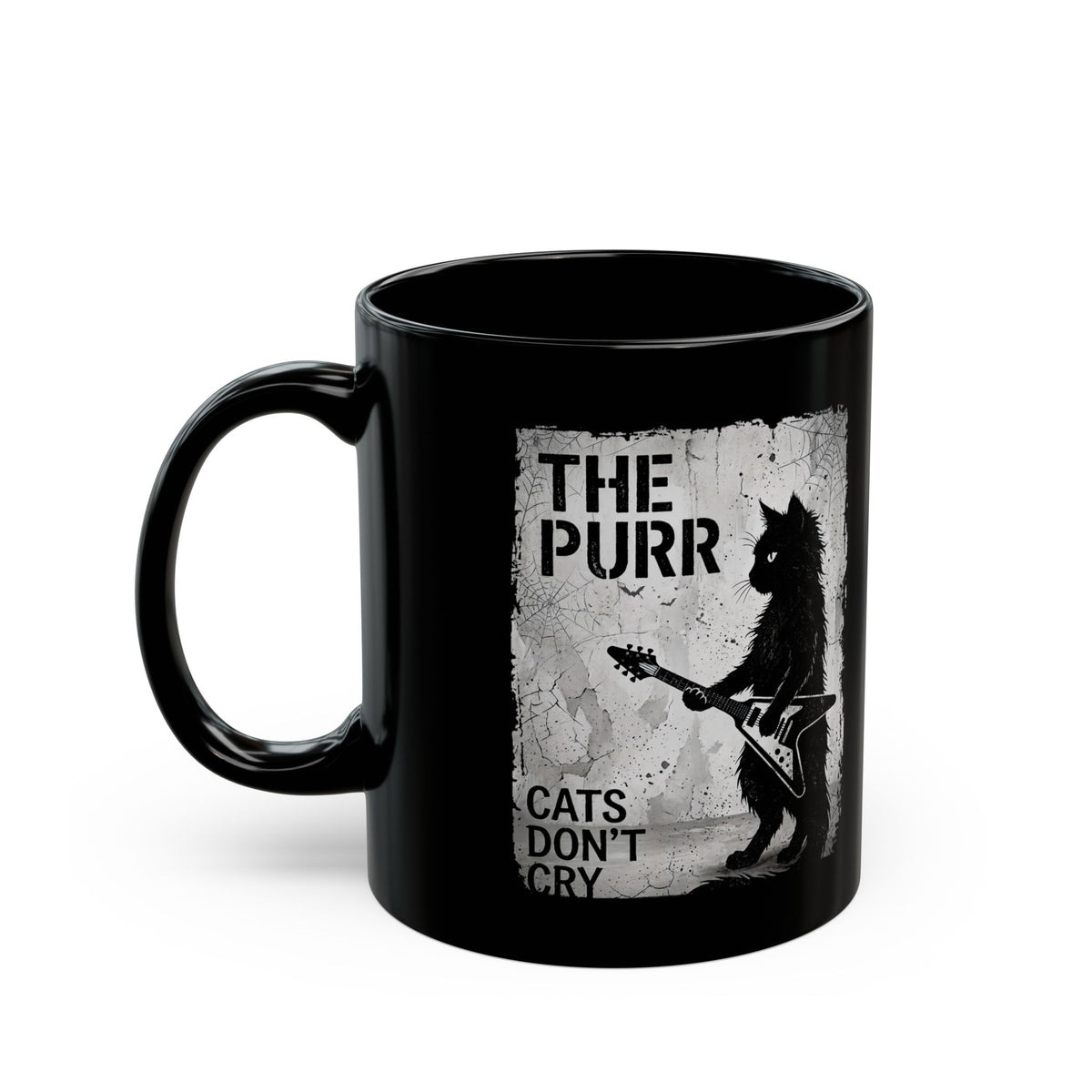 Purr Cats Don't Cry Black Mug — Cute Cat Graphic Mug