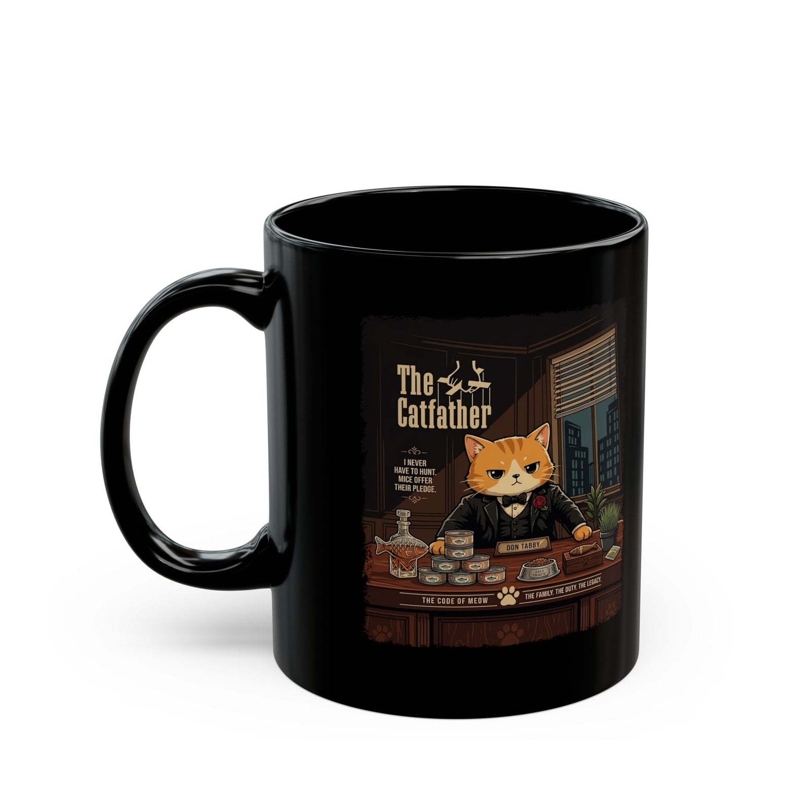 The Catfather Black Mug — Funny Mafia Cat Mug for Cat Lovers
