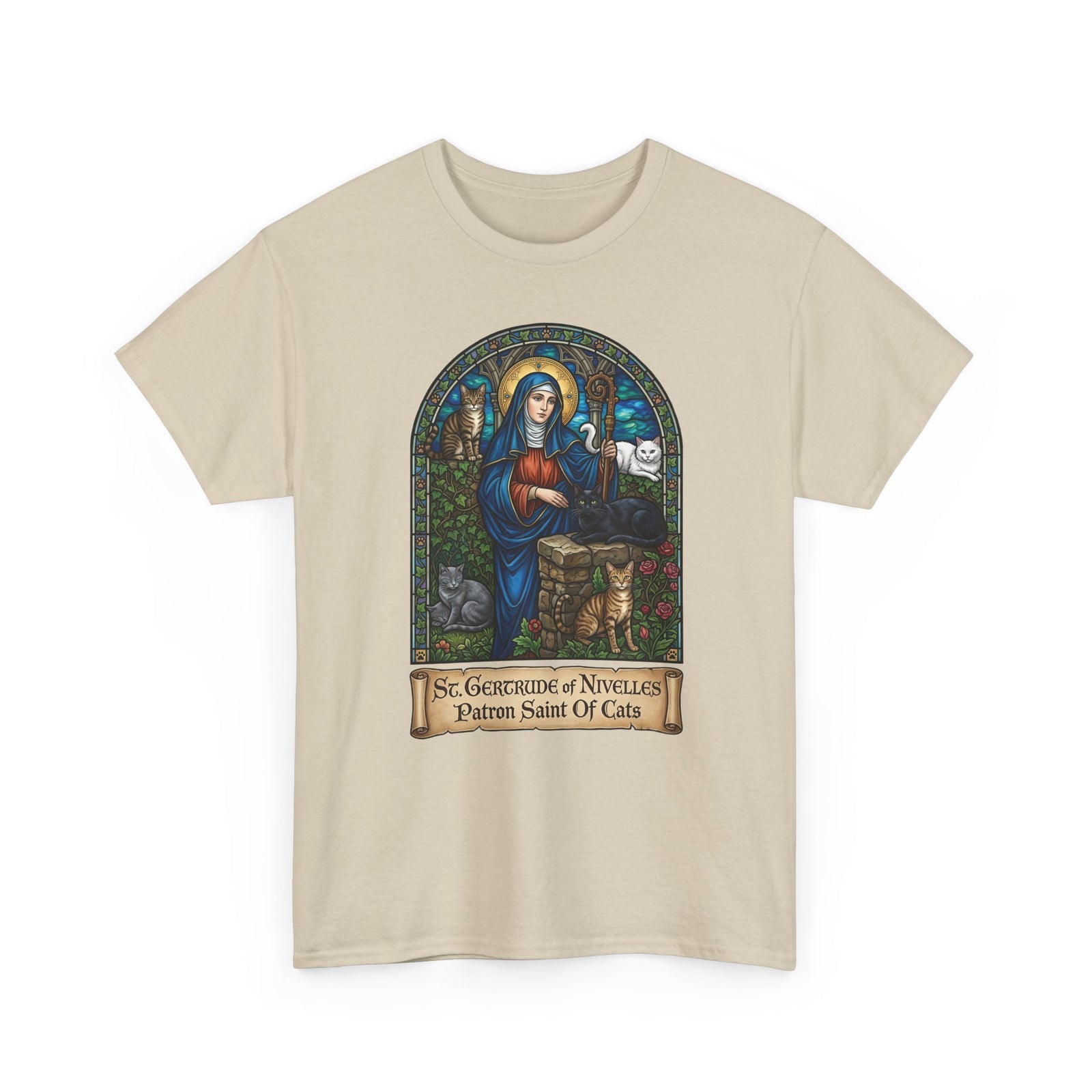 Saint Gertrude of Nivelles Cat Patron T-Shirt — Patron Saint of Cats Tee