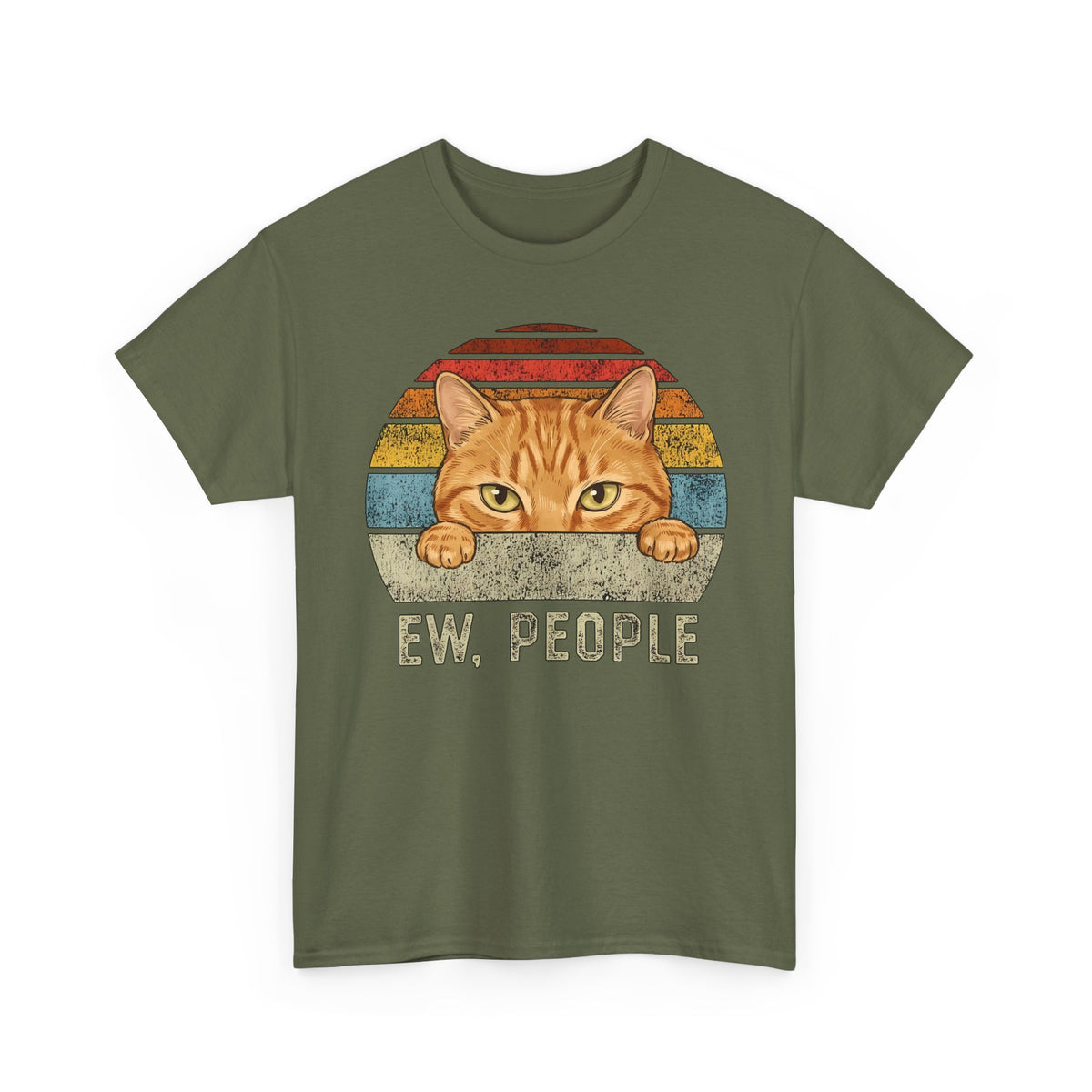 Ew People Orange Cat T-Shirt — Funny Retro Sunset Introvert Graphic Tee