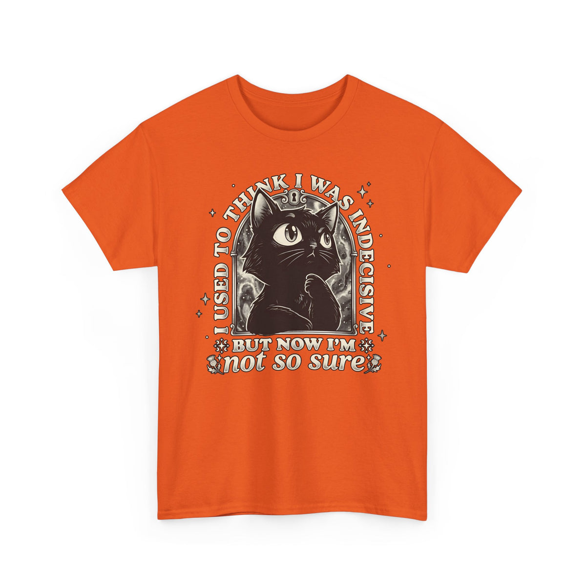 Funny Black Cat T-Shirt — "Used to Think I Was Indecisive. Now I'm Not Too Sure"