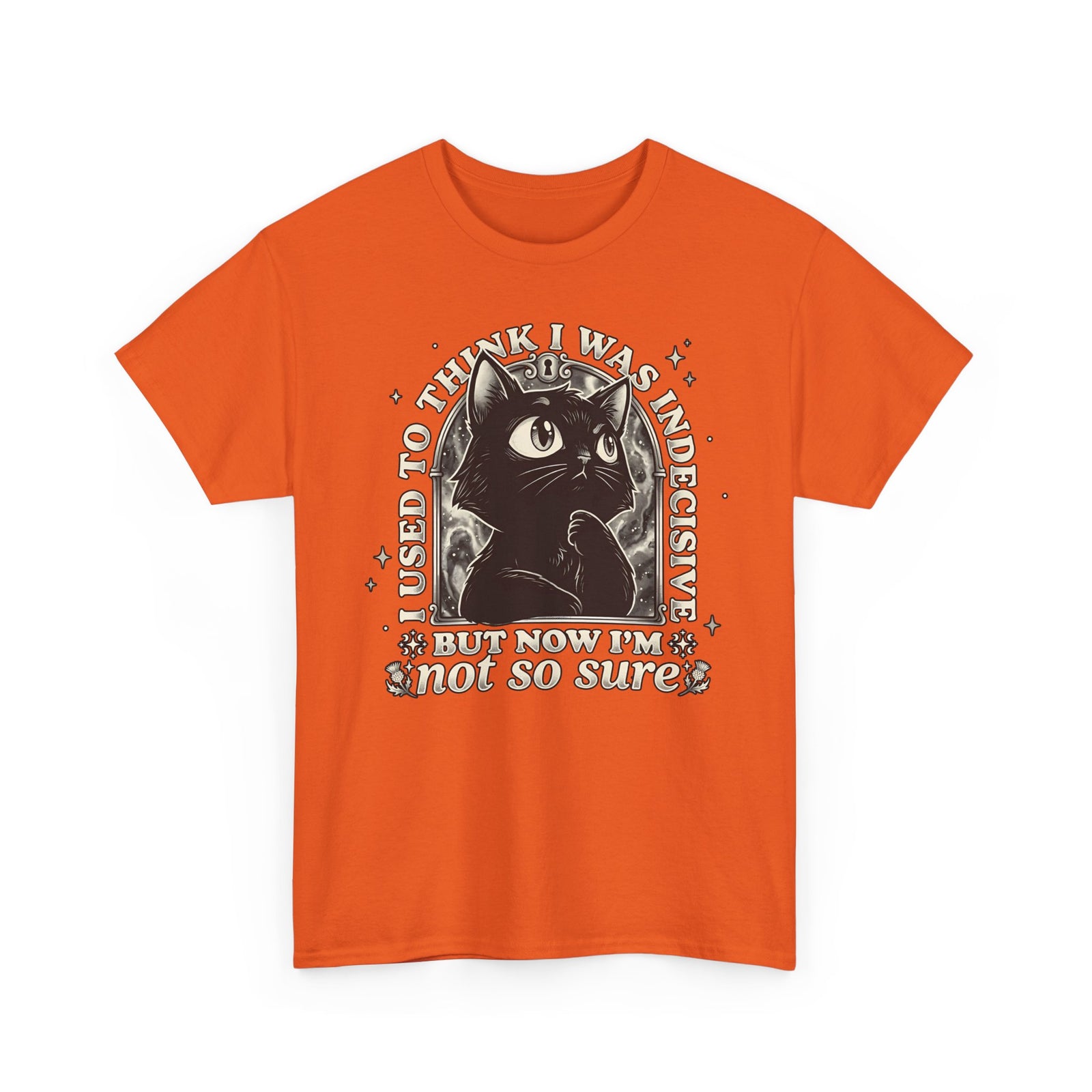 Funny Black Cat T-Shirt — "Used to Think I Was Indecisive. Now I'm Not Too Sure"
