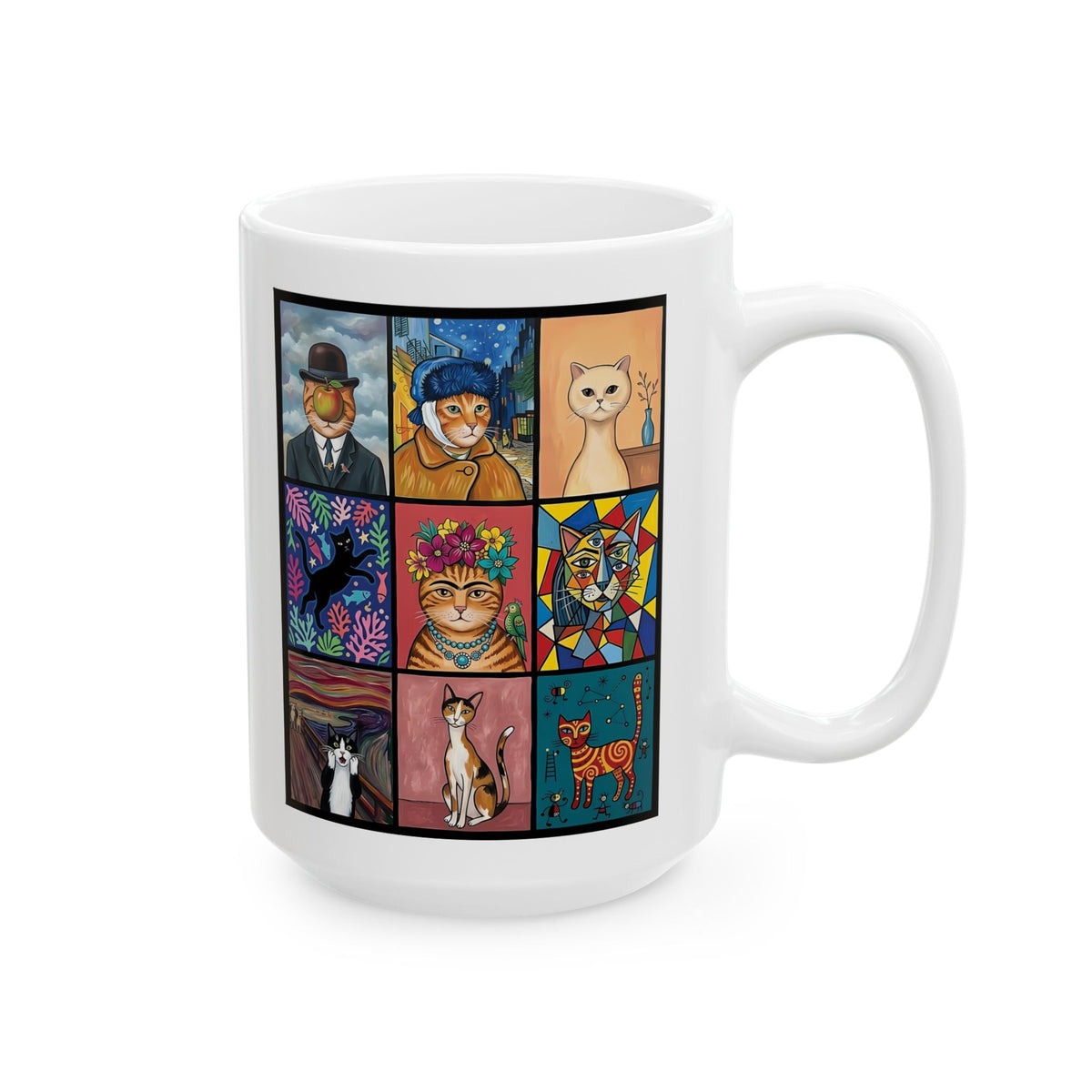 Cats & Art Graphic Ceramic Mug — Artworks and Cats Design