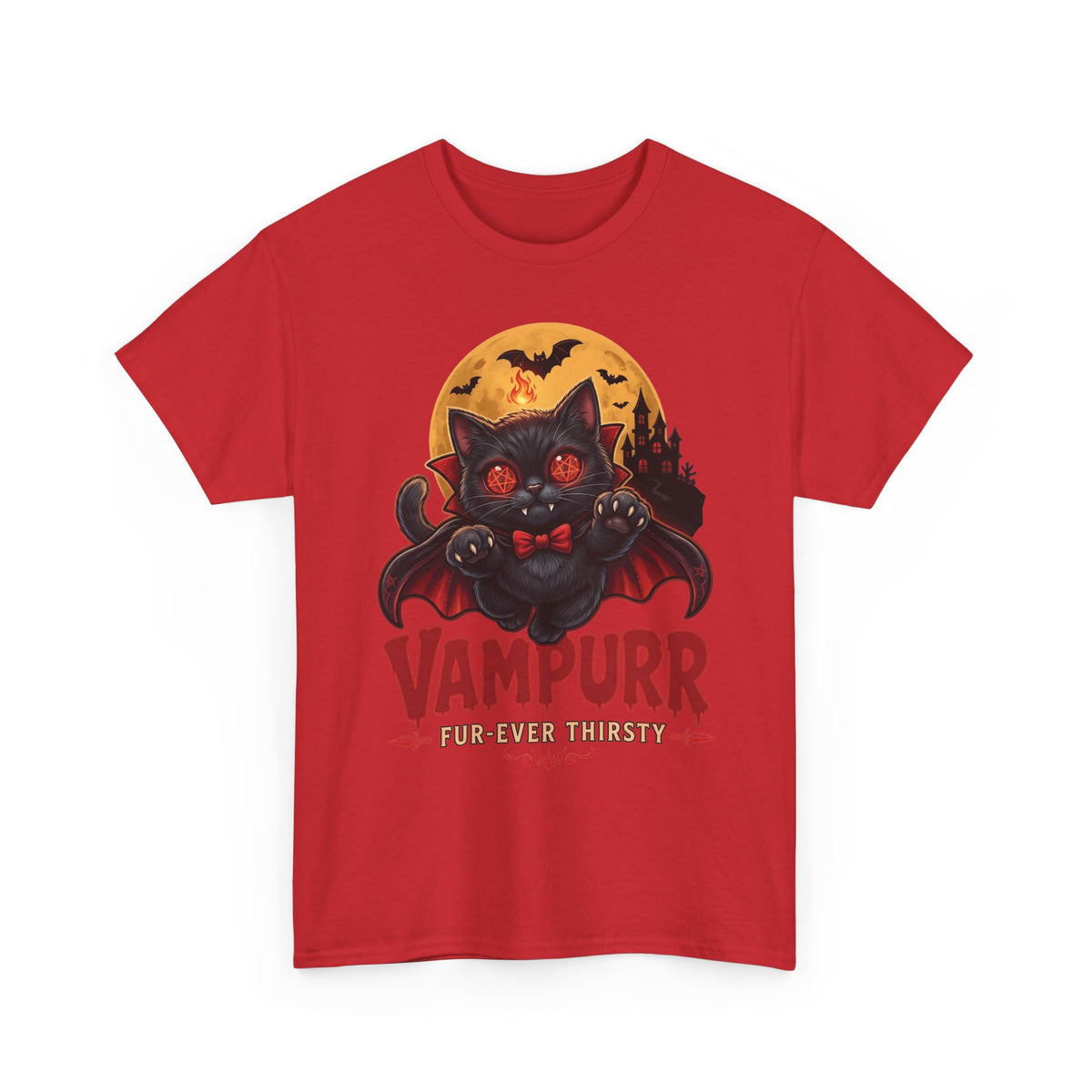Vampurr Fur-Ever Thirsty Cat T-Shirt — Spooky Halloween Vampire Tee