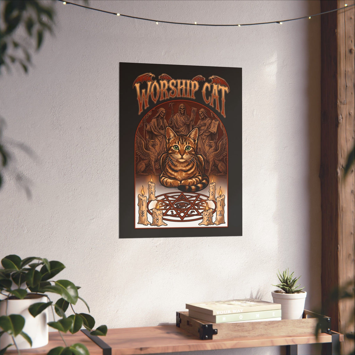 Worship Cat Poster — Cute Cat Faith Graphic Poster