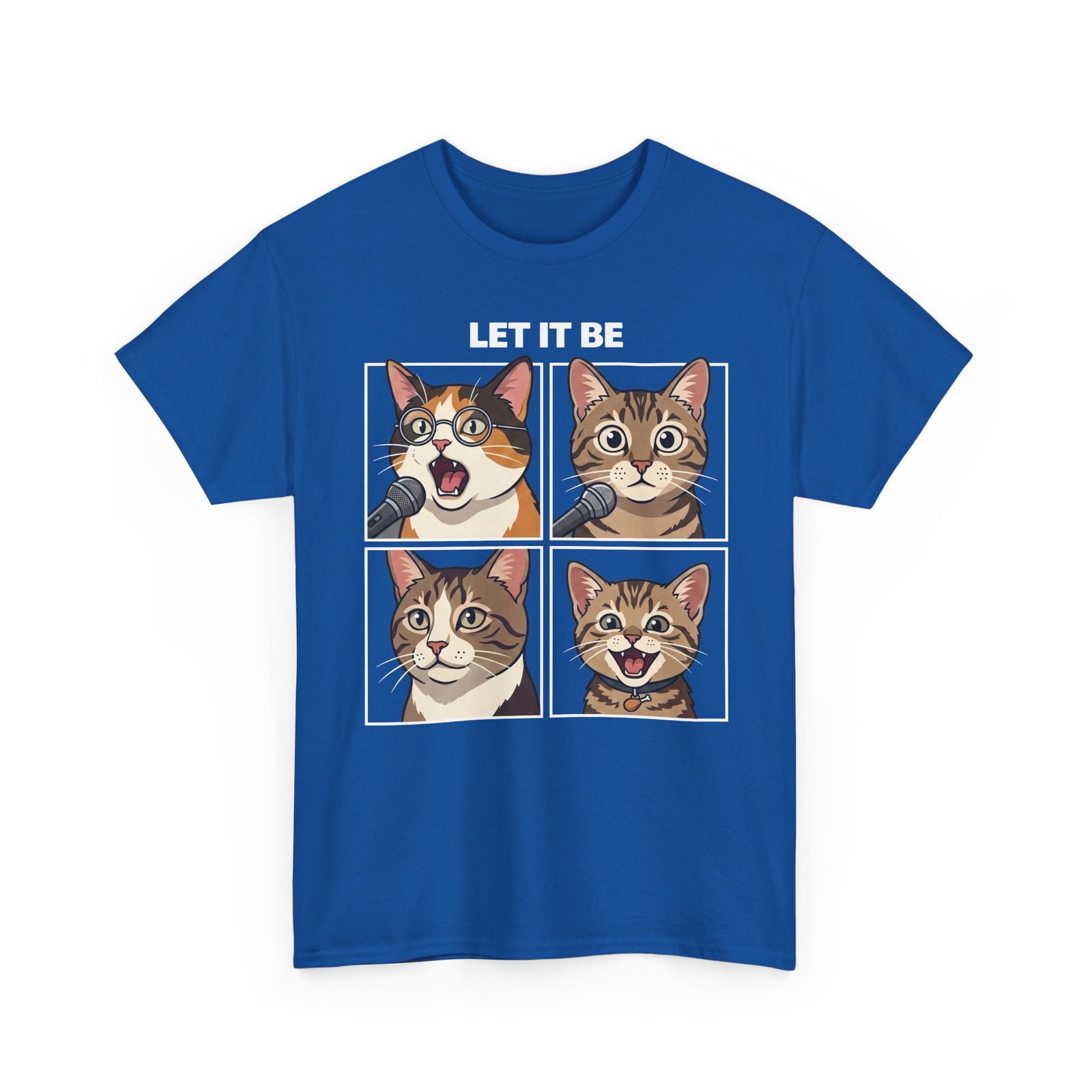 Let It Be Cat Tee — Vintage Four-Panel Cat Faces Graphic T-Shirt