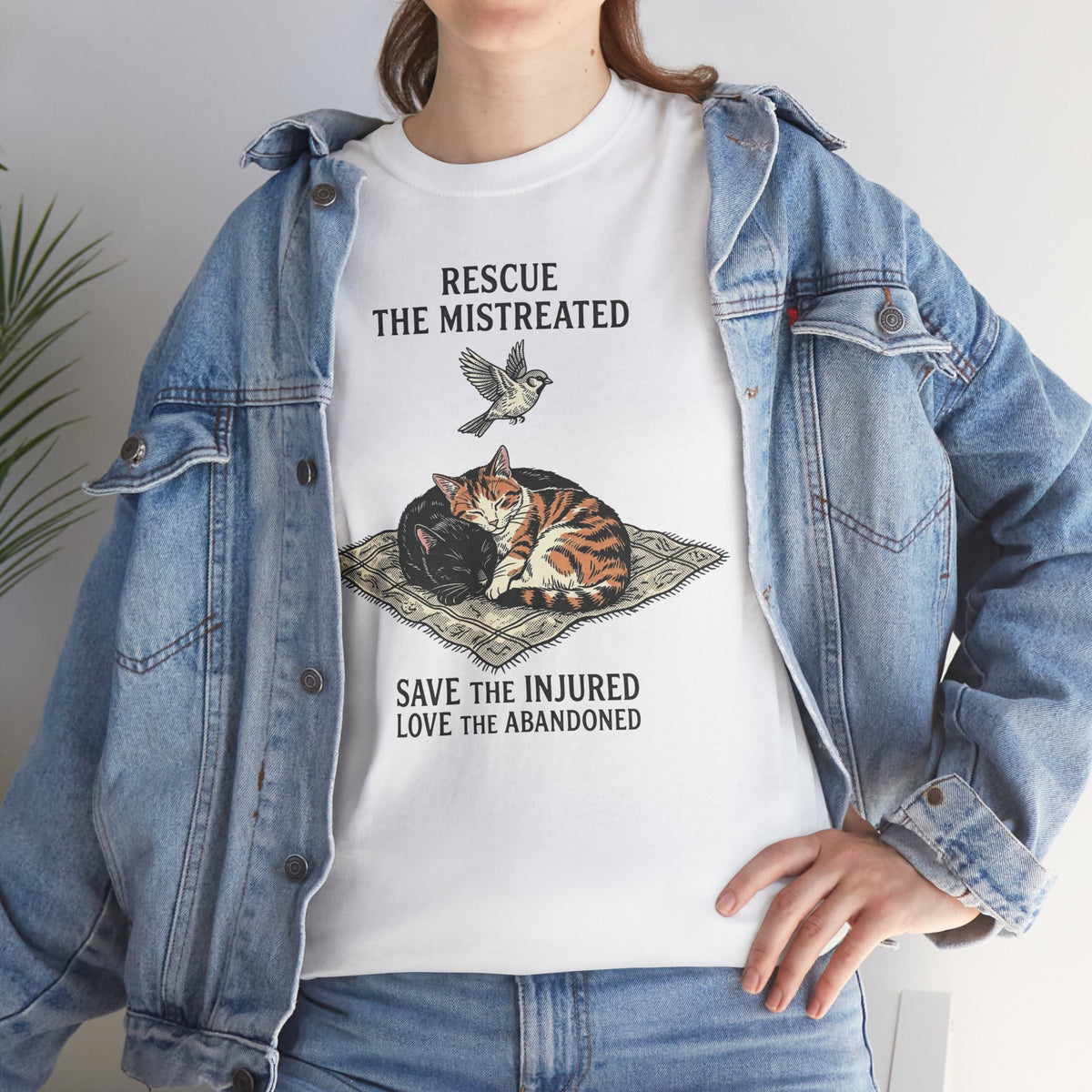 Cat Lover T-Shirt — "Rescue the Mistreated, Save the Injured, Love the Abandoned" Rescue Cat Tee