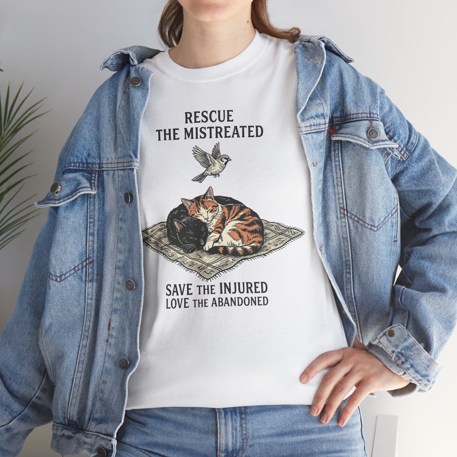 Cat Lover T-Shirt — "Rescue the Mistreated, Save the Injured, Love the Abandoned" Rescue Cat Tee