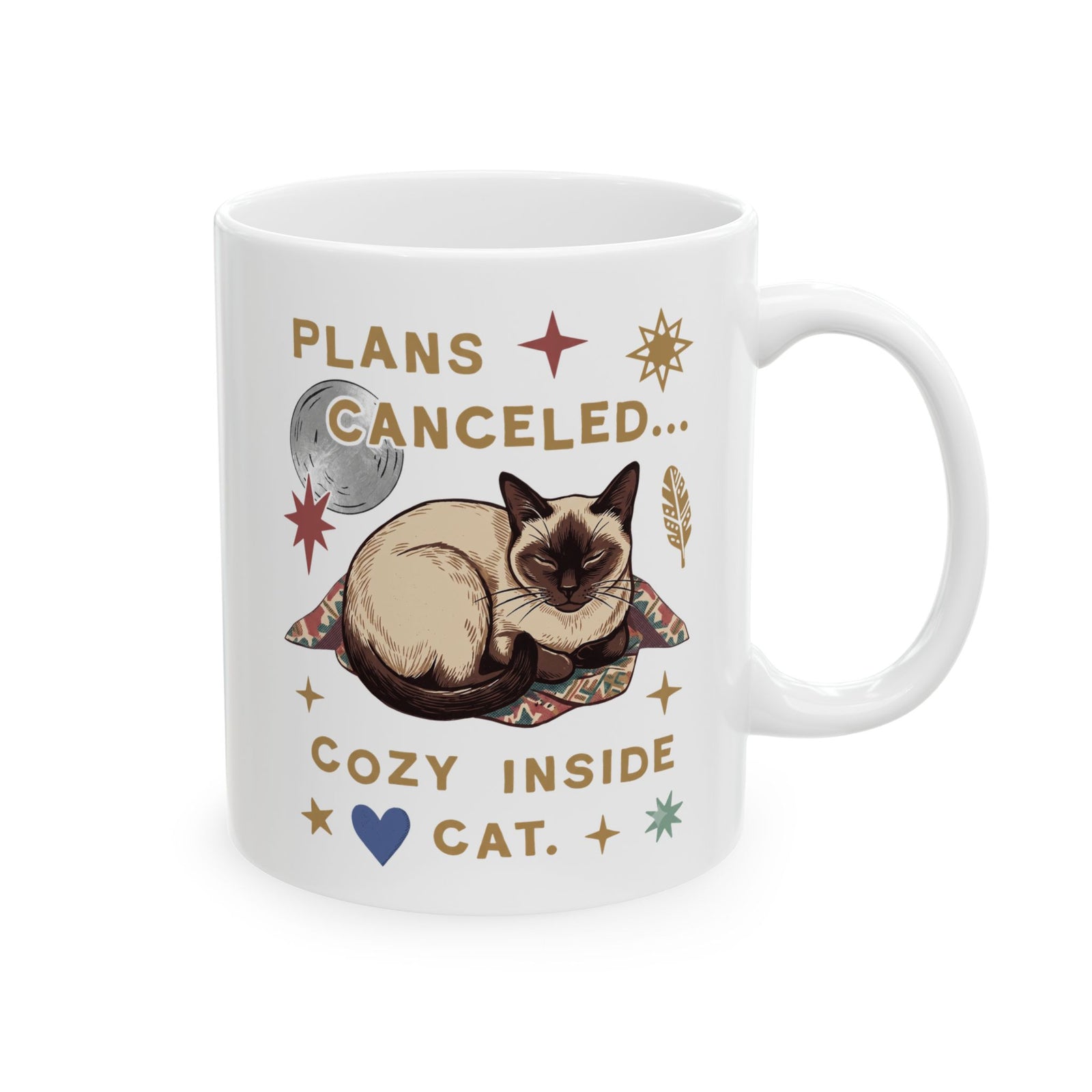 Plans Canceled Cozy Indoor Cat Ceramic Mug — "Plans Canceled" Graphic Mug