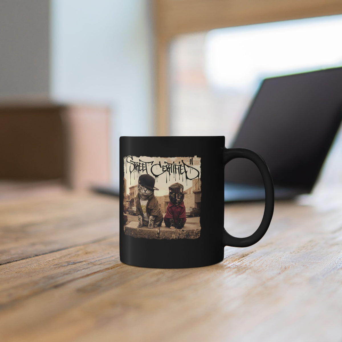 Funny Streetwear Cats "Street Certified" Retro Graphic Mug