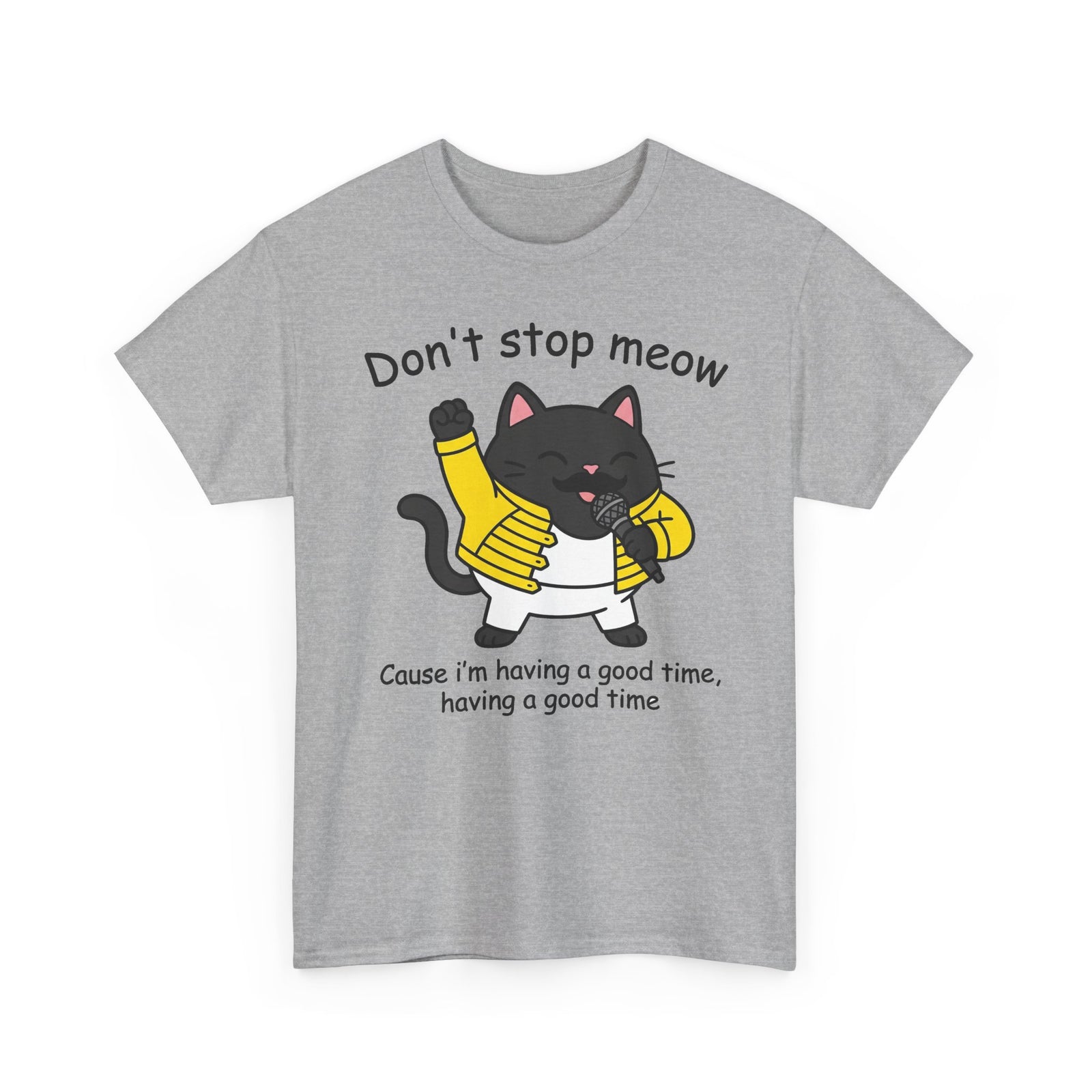 Cat T‑Shirt — "Don't Stop Meow" Cute Black Cat Singing Graphic Tee