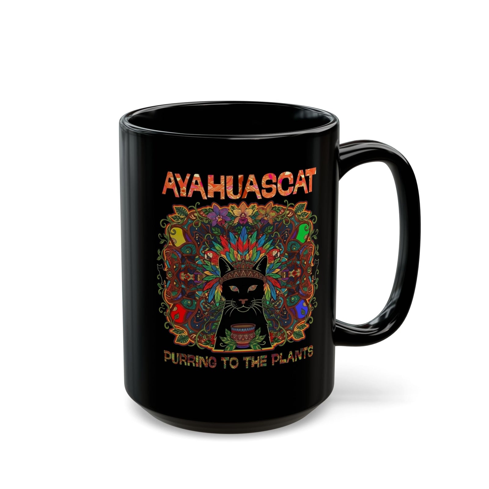 Ayahuascat Black Mug — Psychedelic Cat Mug