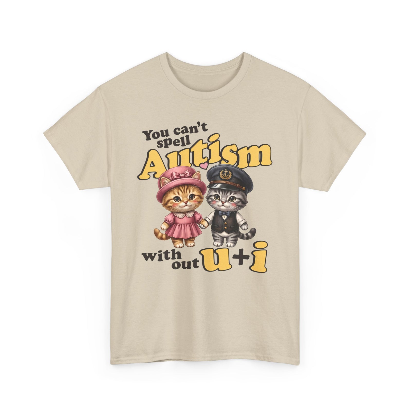 You Can't Spell Autism Without U + I T-Shirt — Cute Cartoon Couple Cats Tee