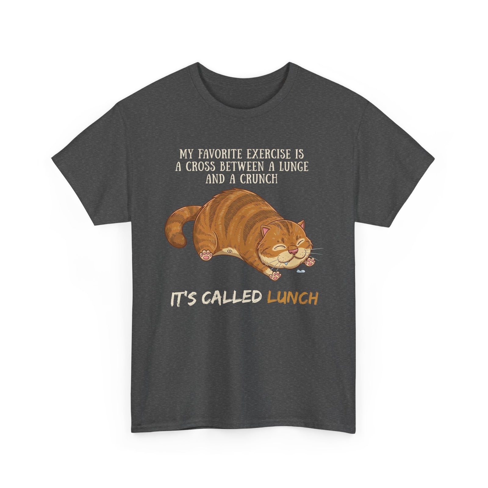 Funny Workout Cat T-Shirt — "Lunge Crunch Lunch"