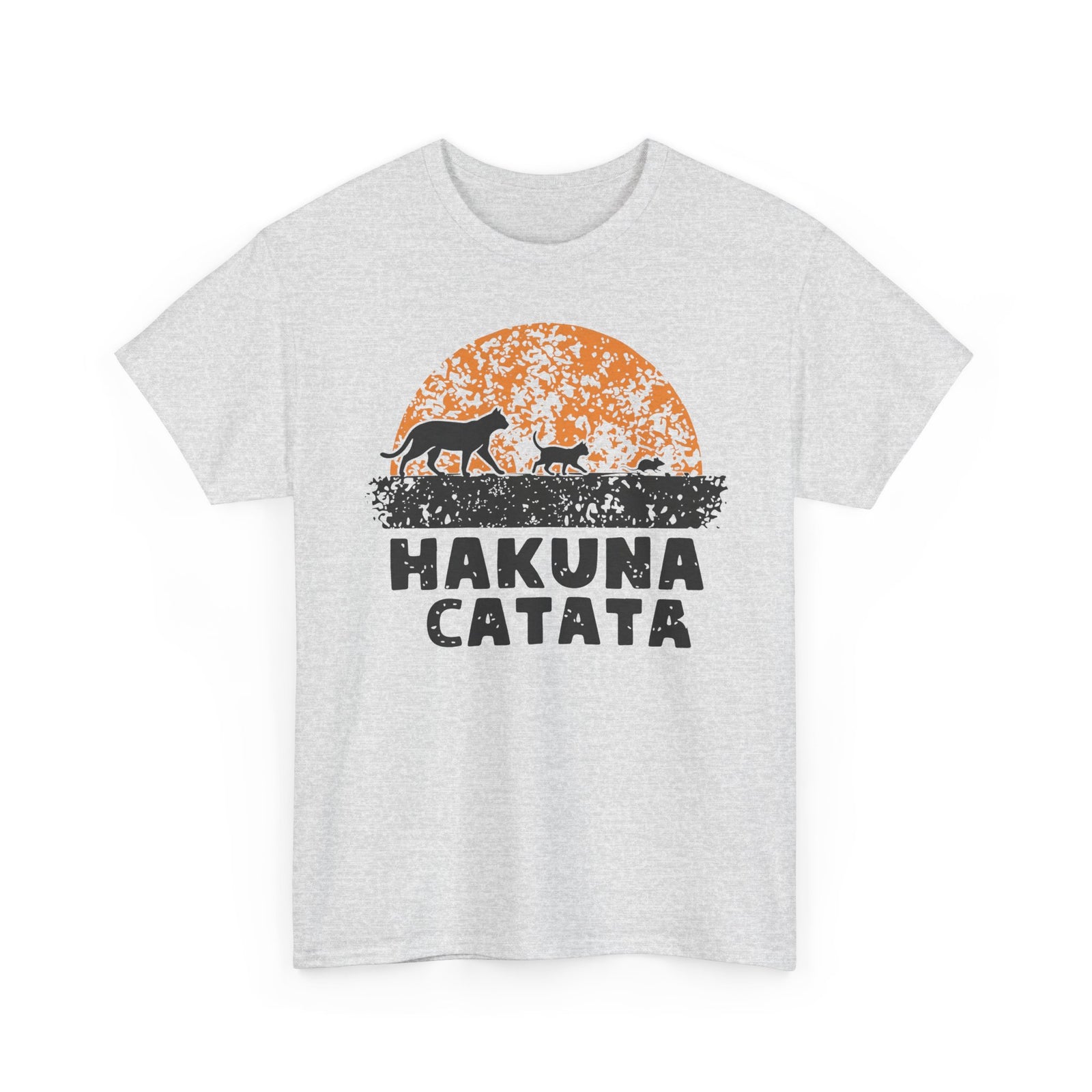 Hakuna Catata T‑Shirt — Funny Cat Rescue Tee with Sunset Silhouette