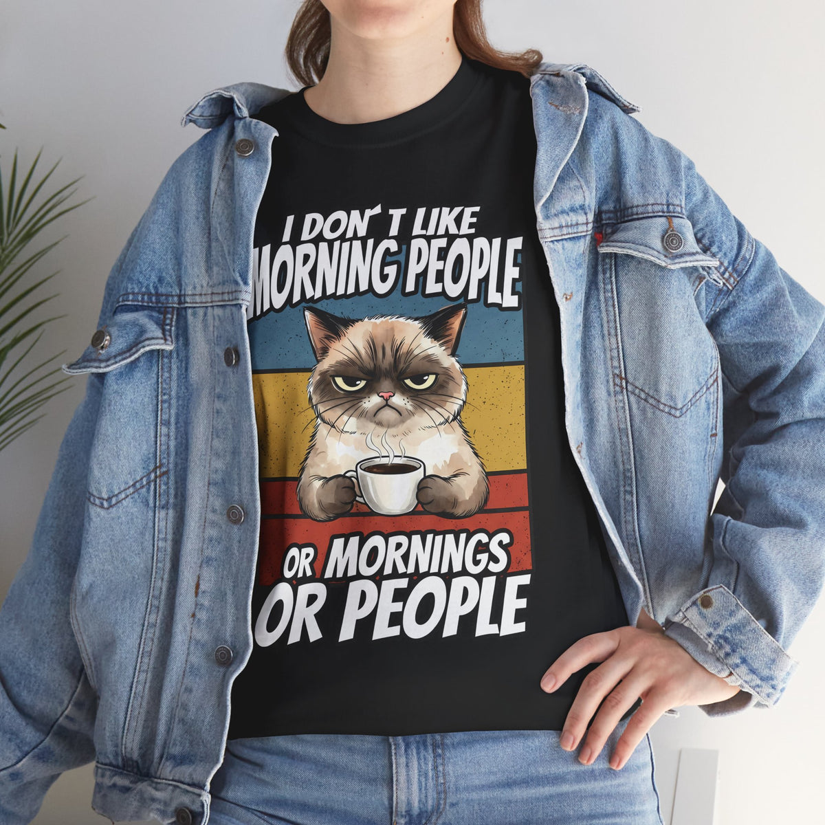 I Don't Like Morning People Or Mornings Or People T-Shirt — Funny Grumpy Cat Coffee Tee