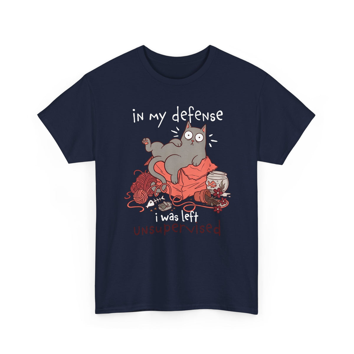 Cute Messy Cat T-Shirt — "In My Defense, I Was Left Unsupervised" Cat Tee