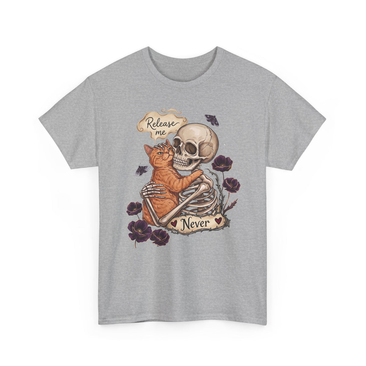 Funny Clingy Skeleton & Cat T-Shirt — Dark Aesthetic Cat Tee