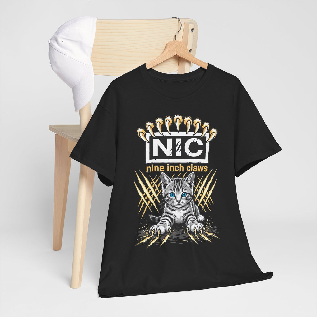 Nine Inch Claws Cat T-Shirt — 'N I C' Graphic Tee with Claw Art