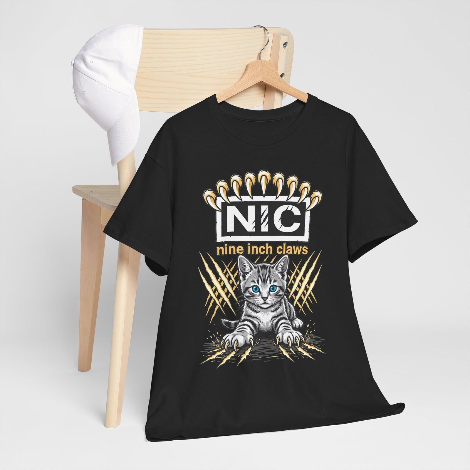 Nine Inch Claws Cat T-Shirt — 'N I C' Graphic Tee with Claw Art