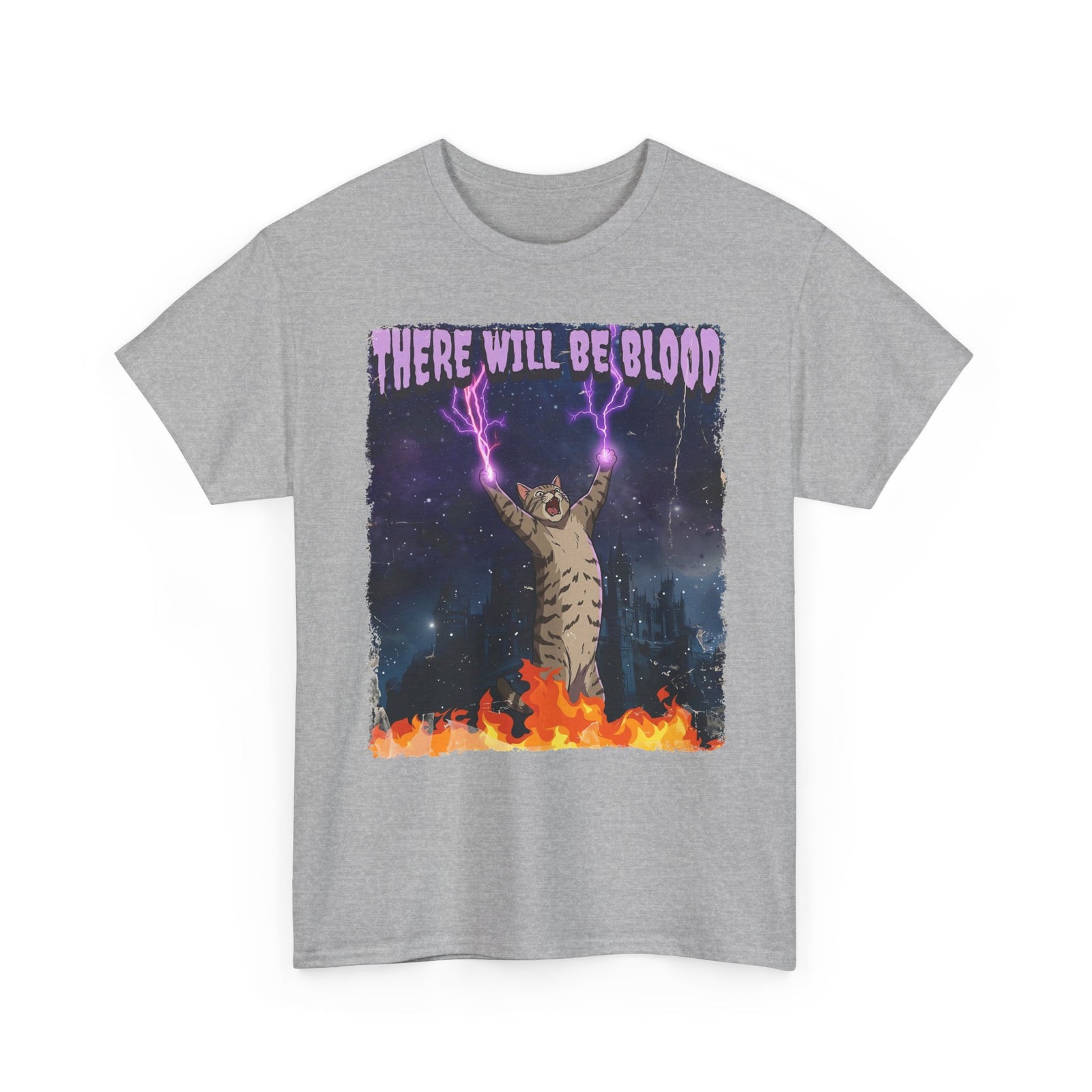 There Will Be Blood Cat T‑Shirt – Gothic Fire Magic Graphic Tee